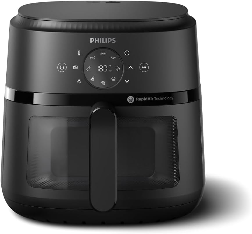Philips Airfryer Serie 2000 - Friggitrice ad aria da 4,2L, 1500W, Tecnologia RapidAir, Touchscreen digitale, 13 modalità, 9 funzioni preimpostate, Fino al 90% di grassi in meno, Nero (NA229/00)