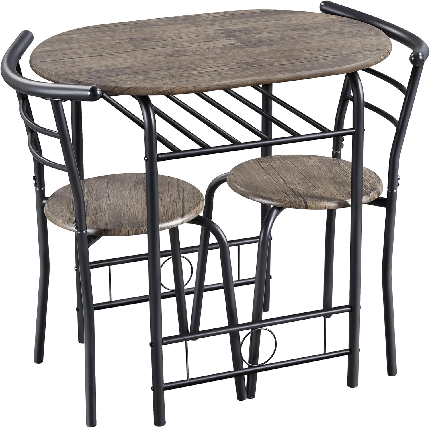 Yaheetech Set Mobili da Bar Tavolo e 2 Sedie Sala da Pranzo Cucina Piccoli Spazi Salvaspazio Balcone per 2 Persone in Legno e Metallo Sedia Portata 136 kg Marrone Retro