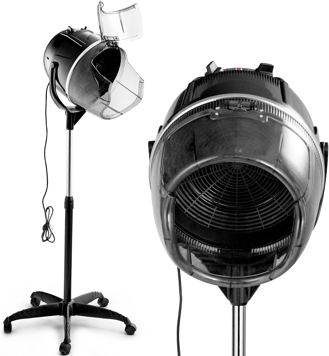 RELAX4LIFE Casco Asciugacapelli Professionale 1050 W, Temperatura 40/75 ºC per Asciugatura e Styling, Timer fino a 60 min, Altezza Regolabile 125/160 cm, per Casa e dal Parrucchiere, Nero
