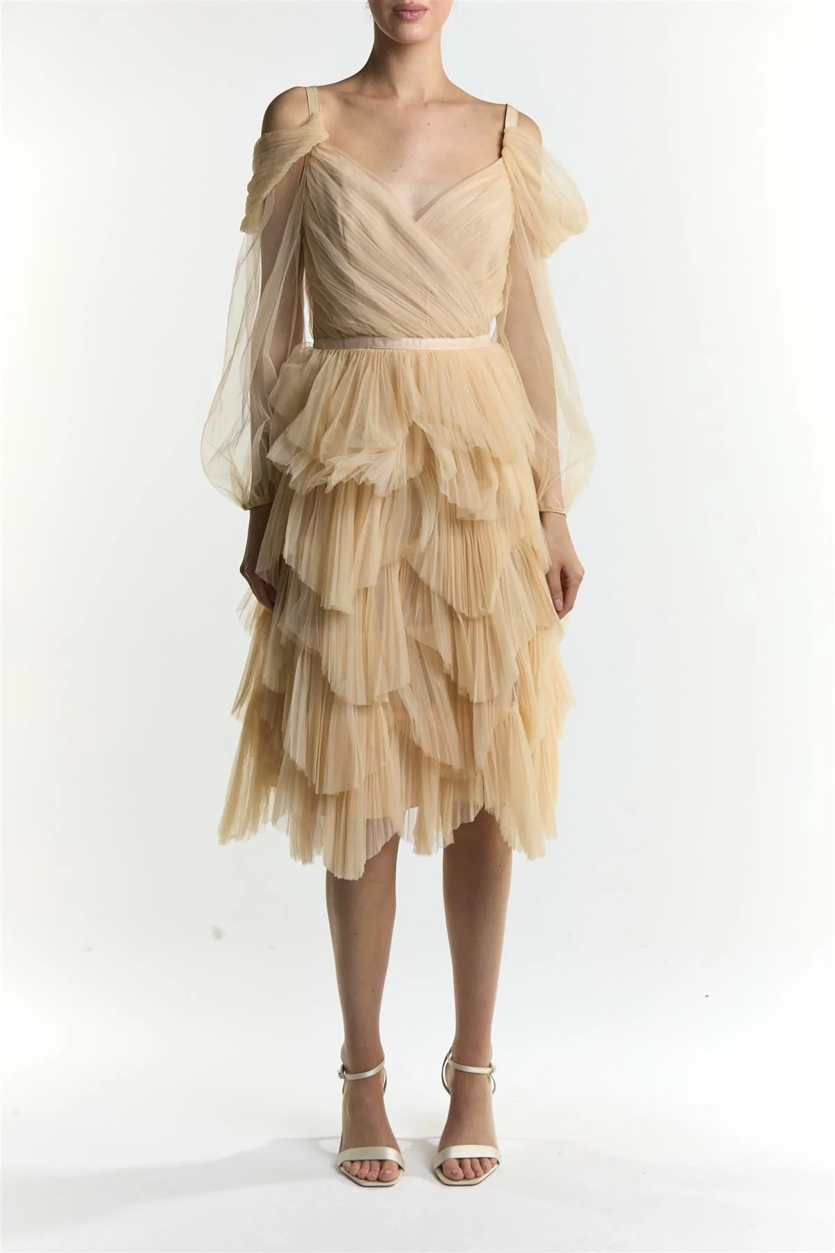 Light Stone Lara Pleated Tulle Skirt Midi-Dress