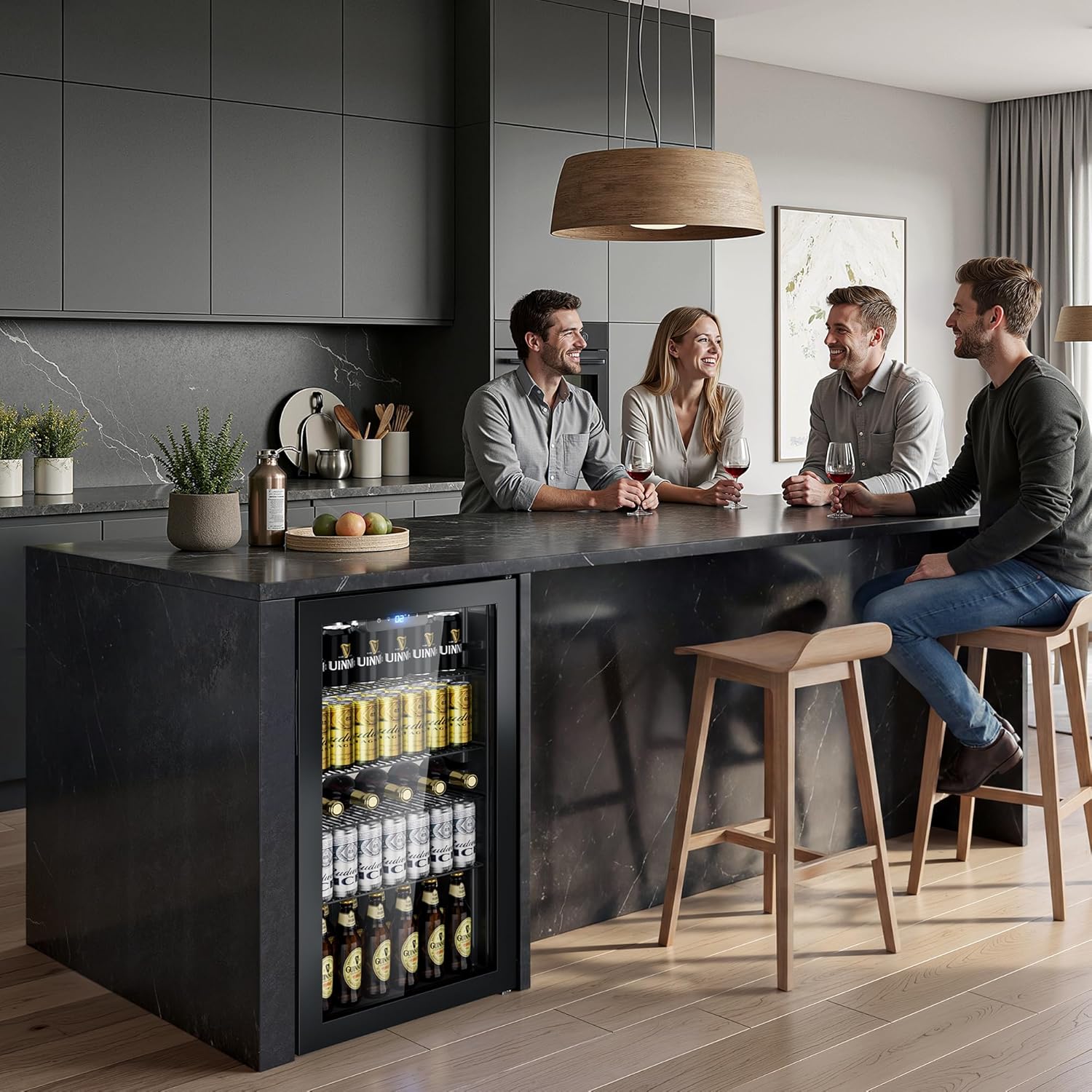 TRIUMPHKEY 90L Getränkekühlschrank mit Klima-Kühlung | Neu: Gleichmäßige & frostfreie Kühlung | 4 verstellbare Ablagen – Platz für 126 Dosen | Ideal für Bar, Büro & Haushalt