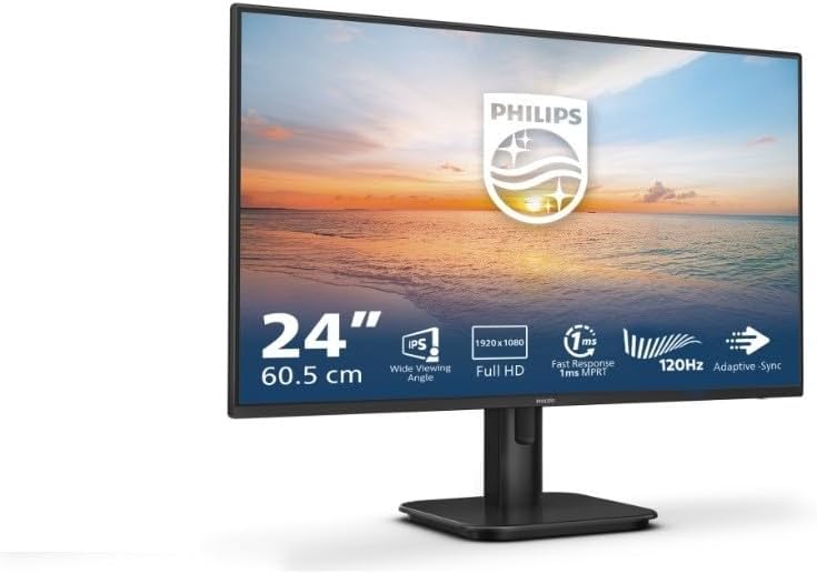 PHILIPS Monitor 24E1N1100A 24 pollici 1920x1080, FHD, 120Hz, IPS Panel, 4ms GtG, Speakers, (HDMI1x 1.4) Nero