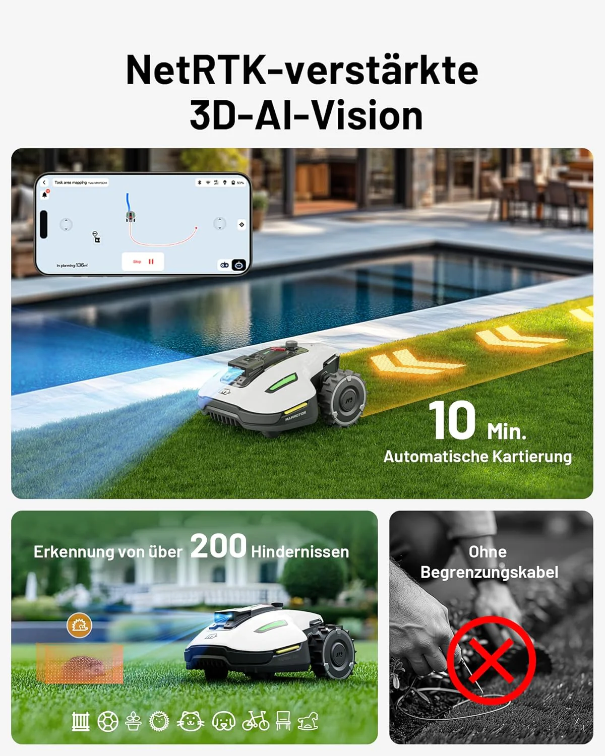 MAMMOTION YUKA Mini 700 robotmaaier zonder begrenzingsdraad, NetRTK+Vision, geen RTK-antenne nodig, automatische kartering, aanbevolen 700m2, max. 1100m2, met 4G-module, 50% helling