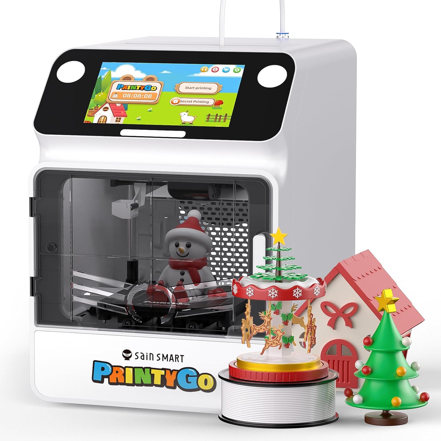 Stampante 3D PrintyGo Mini per bambini, stampante autolivellante da 600 mm/s per principianti con touch screen da 5