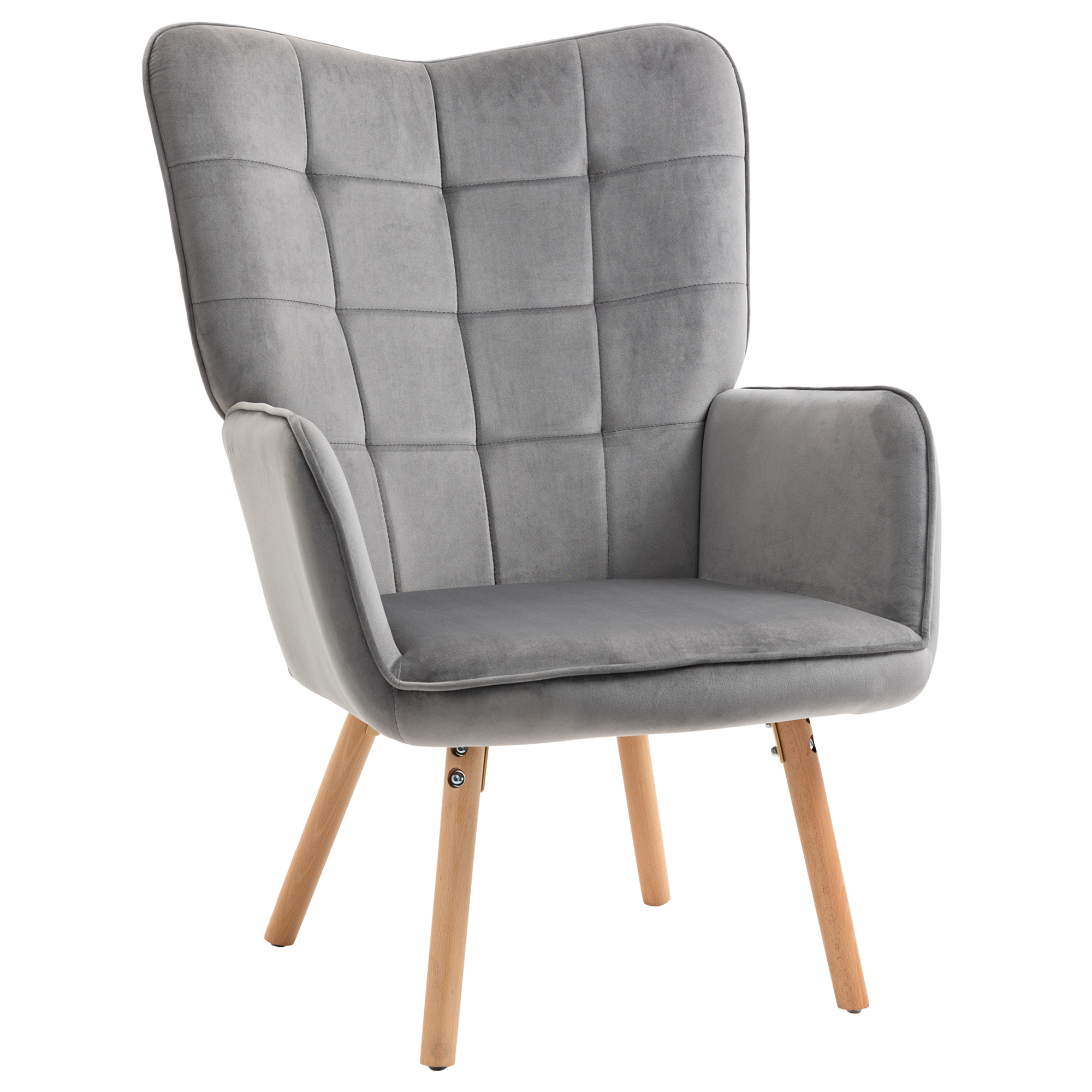 HOMCOM Wohnzimmerstuhl, Einzelsessel mit Rückenlehne, samtartiges Polyester, Schaumstoff, Buchenholz, 71 x 76 x 101 cm, Grau
