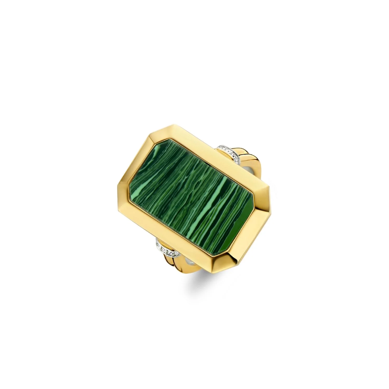 Anello Ti Sento Milano con pietra rettangolare verde malachite 12241MA