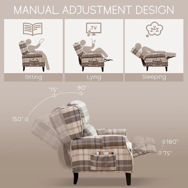 Manual Pushback Recliner Adjustable Accent Chair Wingback Armchair Set of 2