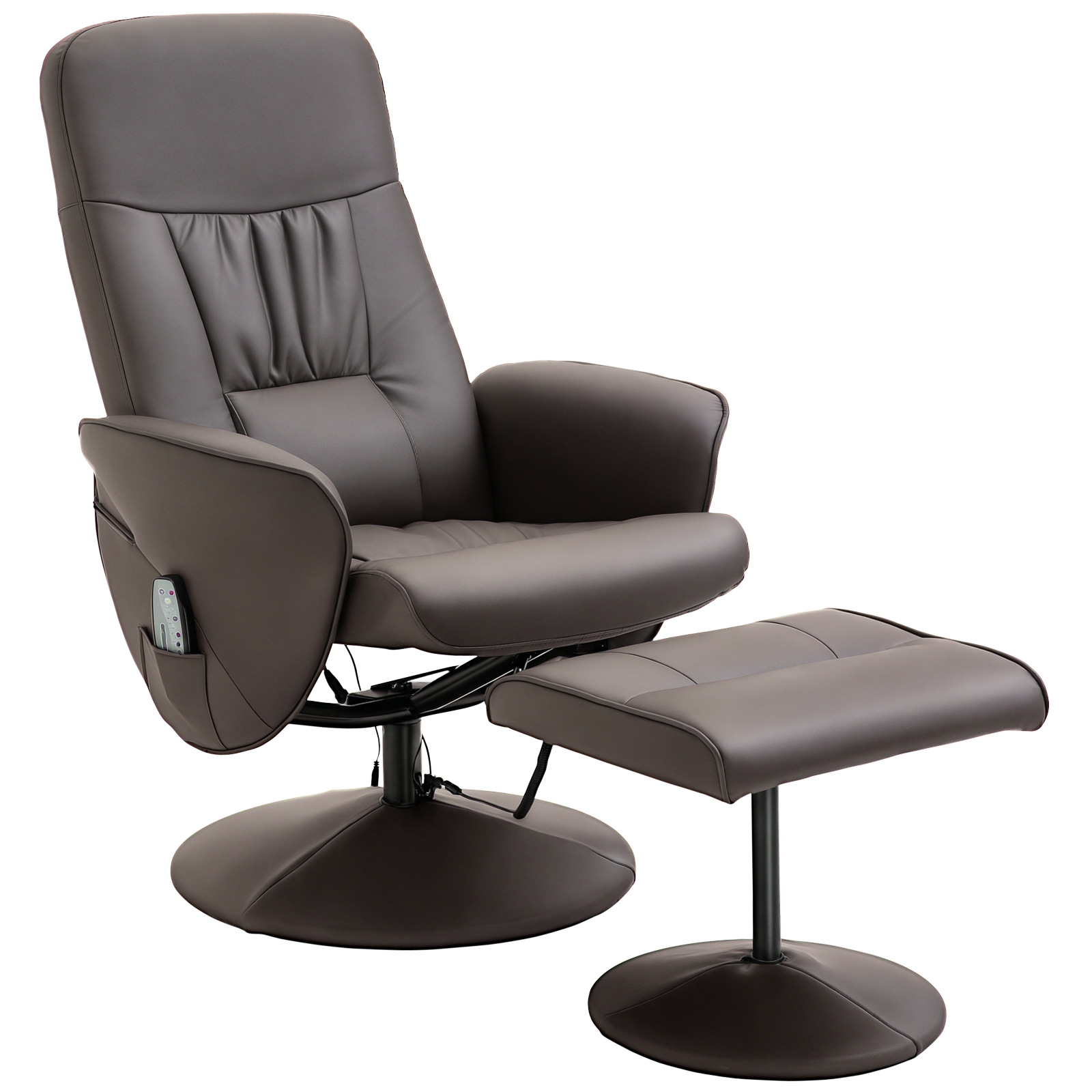HOMCOM Relaxsessel mit Hocker, drehbarer Fernsehsessel mit 10 Massagepunkte, Liegefunktion, Massagesessel mit Fernbedienung, Seitentasche, TV-Sessel, Kunstleder, Braun