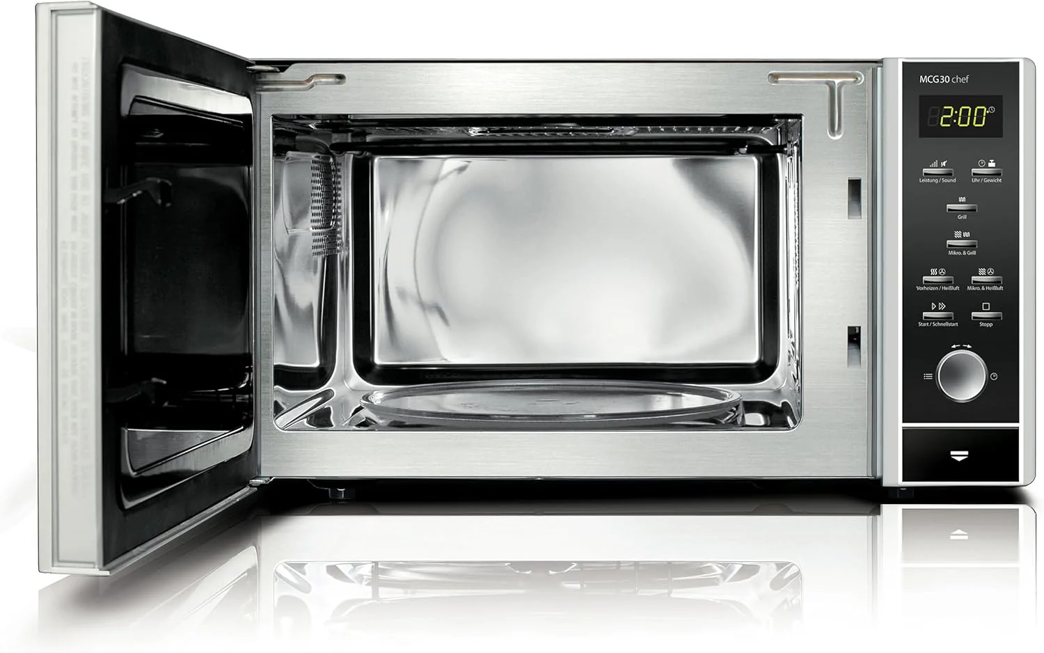 CASO MCG30 Ceramic chef Testsieger Haus & Garten Test, 3in1 Mikrowelle mit Grill + Hei?luft 2100W 30L, Borosilikatglasboden, Backofen-Funktion bis 200��C