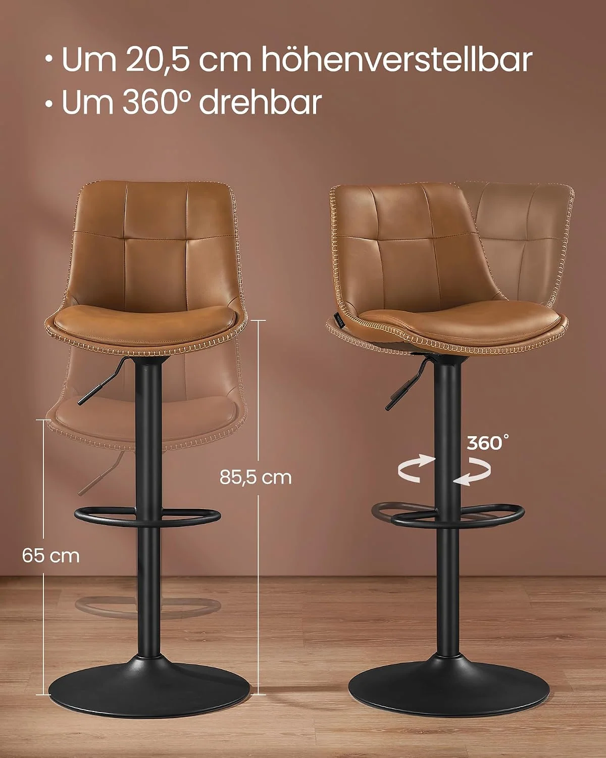 VASAGLE Barhocker mit Rückenlehne, höhenverstellbar und drehbar