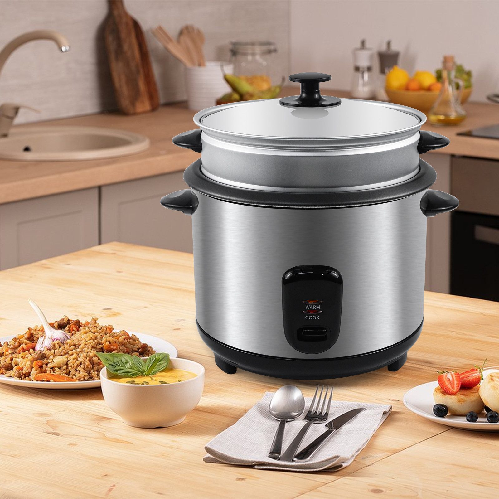 Reiskocher OZSRC-18 1,8L Warmhaltefunktion Mit Dampfkorb, Löffel und Messbecher