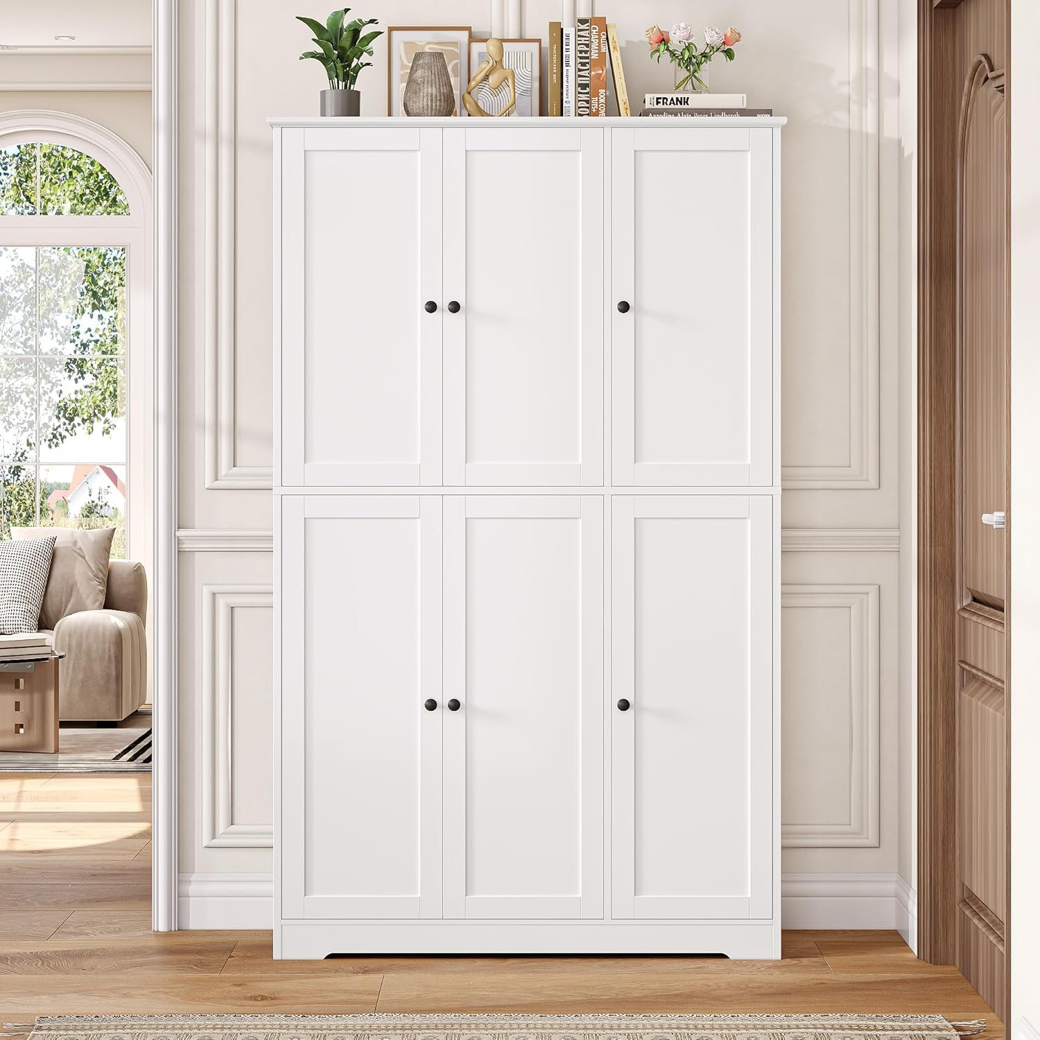 FirFurd Küchenschrank, 180 cm Mehrzweckschrank Vorratsschrank, Buffetschrank mit 6 Türen und verstellbaren Einlegeböden, Allzweckschrank für Küche Wohnzimmer Eingangsbereich, 180x106x37 cm, weiß
