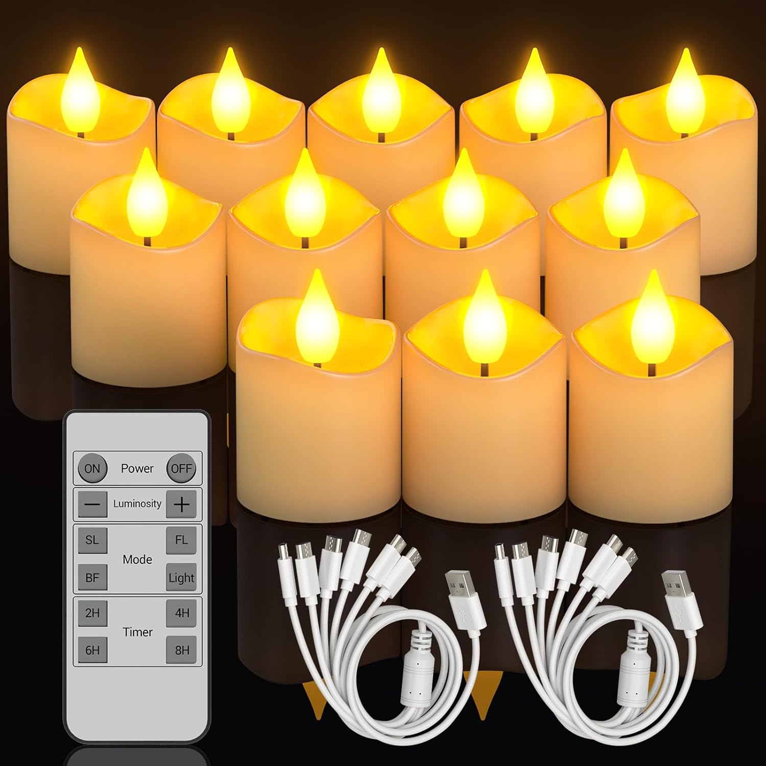 SoulBay Candele ricaricabili, 12 candele a LED senza fiamma, con telecomando e timer, candele elettriche tremolanti con base di ricarica per casa, stanza, tavolo, decorazione di Halloween