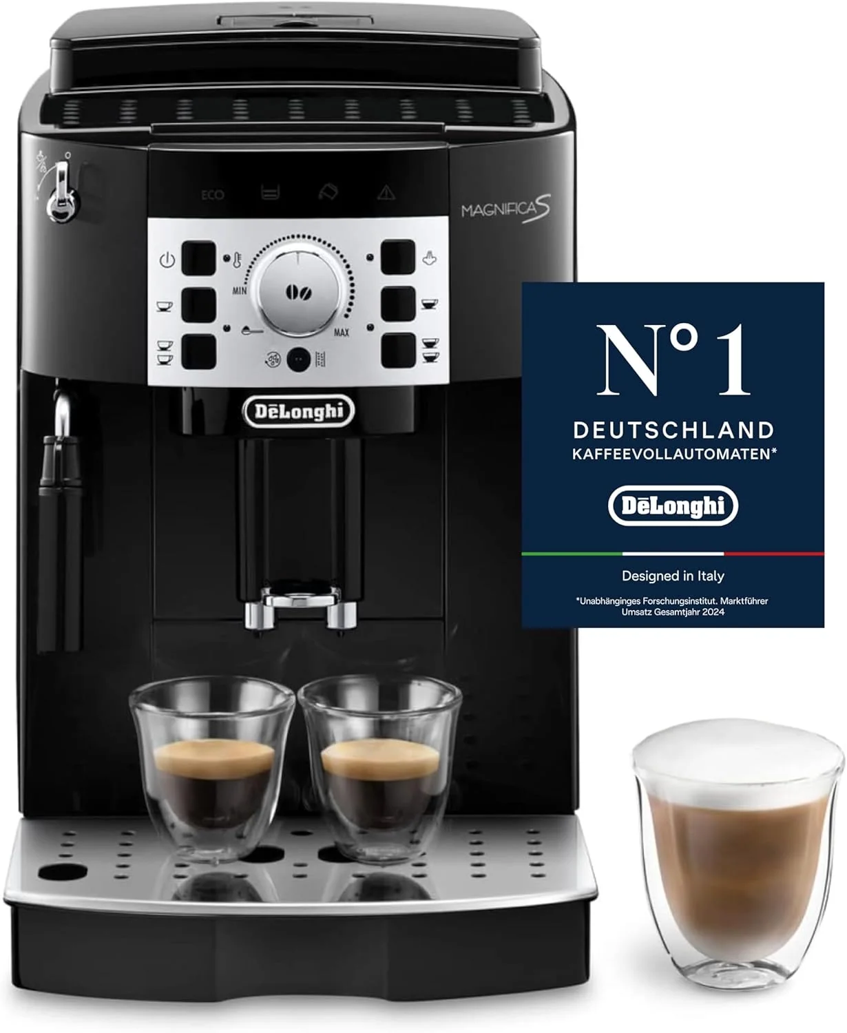 De'Longhi Magnifica S ECAM 22.110.B Kaffeevollautomat mit Milchaufschäumdüse für Cappuccino, mit Espresso Direktwahltasten und Drehregler, 2-Tassen-Funktion, 1,8 Liter Wassertank, Schwarz/Silber
