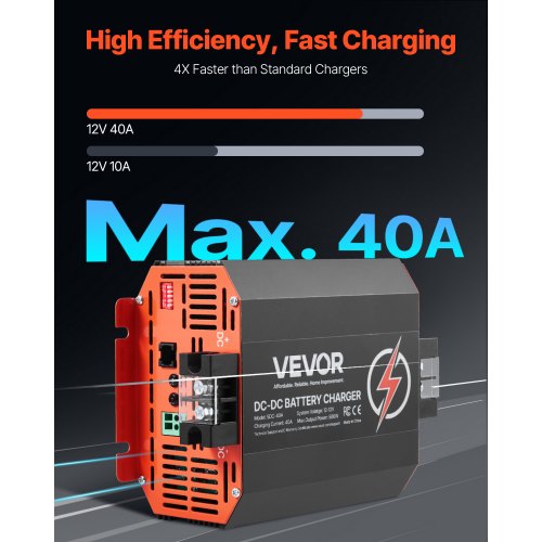 VEVOR 12V 40A DC/DC-Ladegerät 500W Blei-Säure-Lithium-AGM-GEL-/Nassbatterien