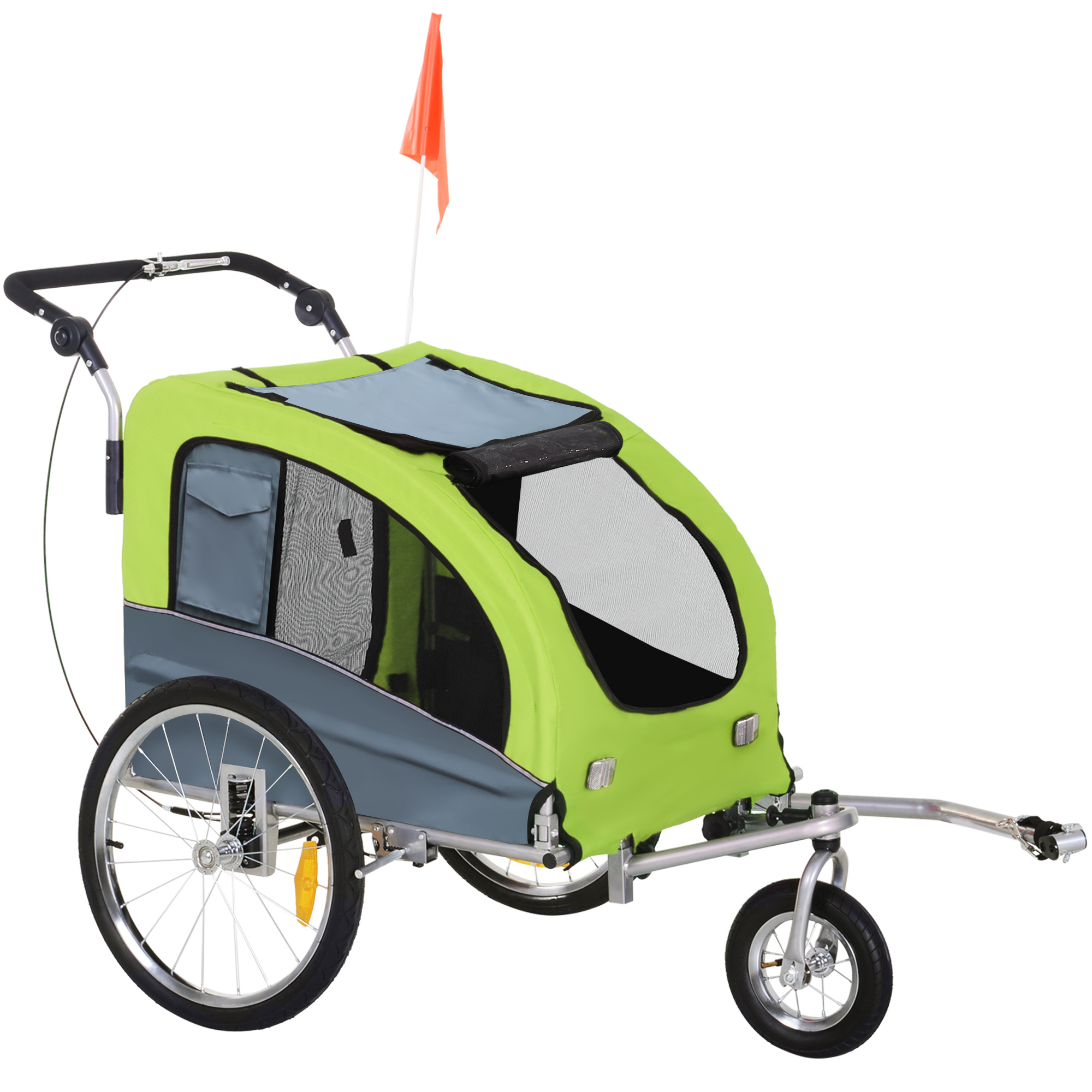 PawHut 2 in 1 hondenaanhanger fietskar jogger vlag regenhoes voor honden 4 kleuren
