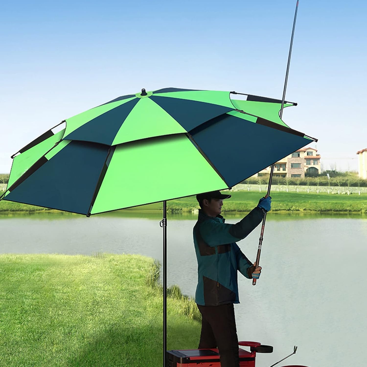 1 STÜCKE Regenschirmunterstand, Mehrzweck-Sonnenschirm zum Angeln, höhenverstellbar, mit Neigungsfunktion, regenfest, Belüftung, für Garten, Hof, Strand, Pool, Sonnenschirm, Terrassenschirm good