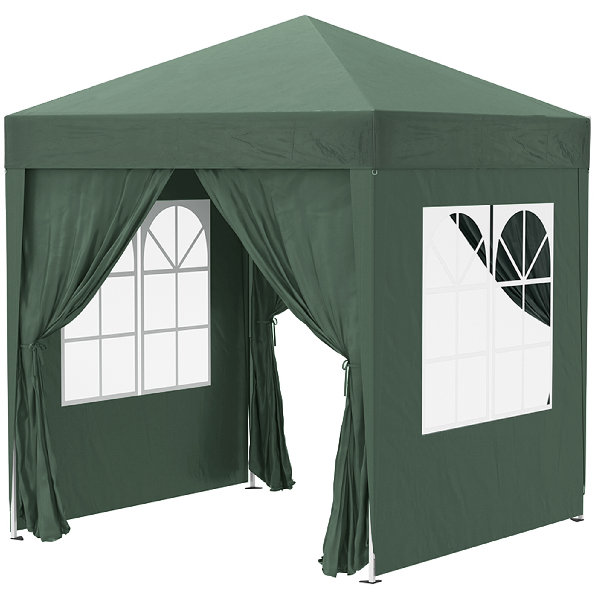 Outsunny Faltpavillon, Bierzelt, 4 abnehmbare Seitenwände, 2 Fenster, Metallrahmen, 2 x 2m, Dunkelgrün