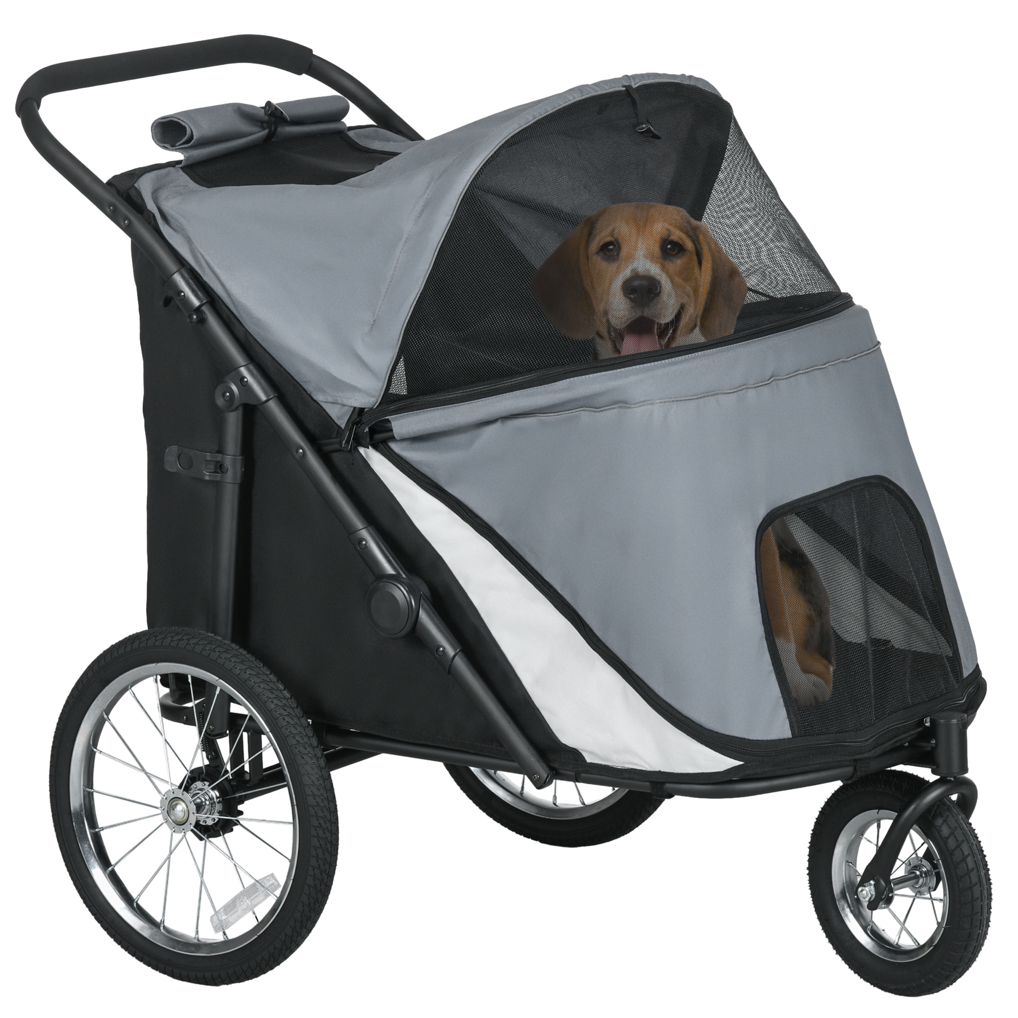 PawHut Hondenbuggy, opvouwbaar, opklapbaar, Ligkussen, Stalen frame, Grijs/Zwart