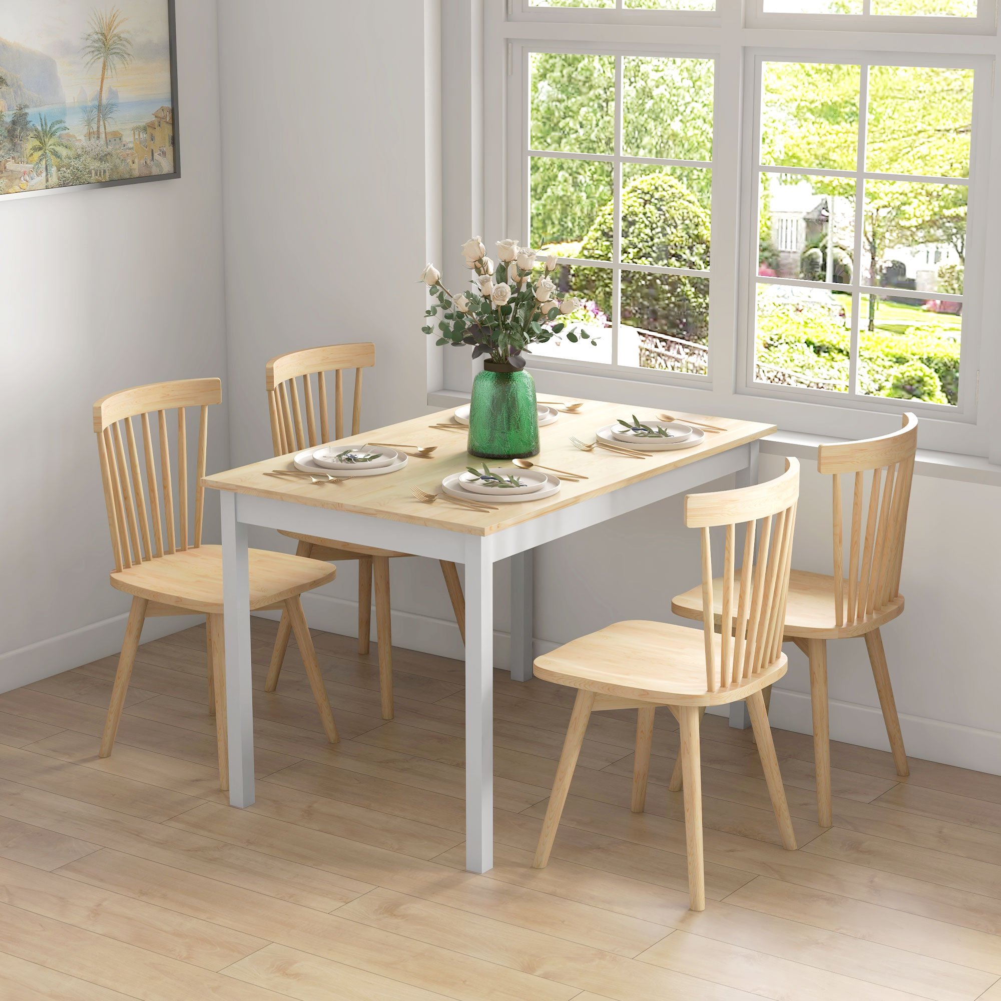 HOMCOM Esstisch Küchentisch Massivholzstruktur 4 Personen Vintage-Design 120 cm Natur und Weiß