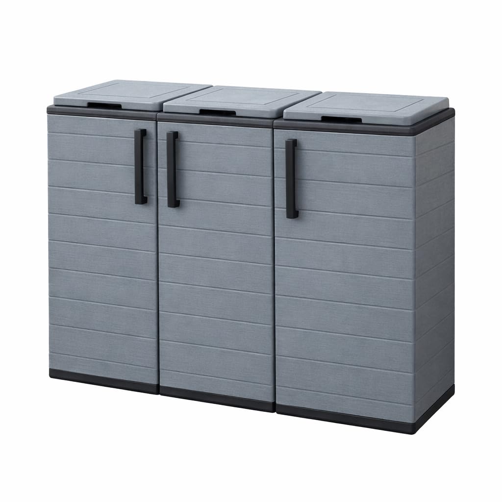 Maury's Armadietto Pattumiera 300 Lt per la Raccolta Differenziata Da Esterno e Interno 3 Vani Separati 102x37xh84 cm con Anelli Portasacco Scomparti per Rifiuti e con Ante (3 Scomparti)
