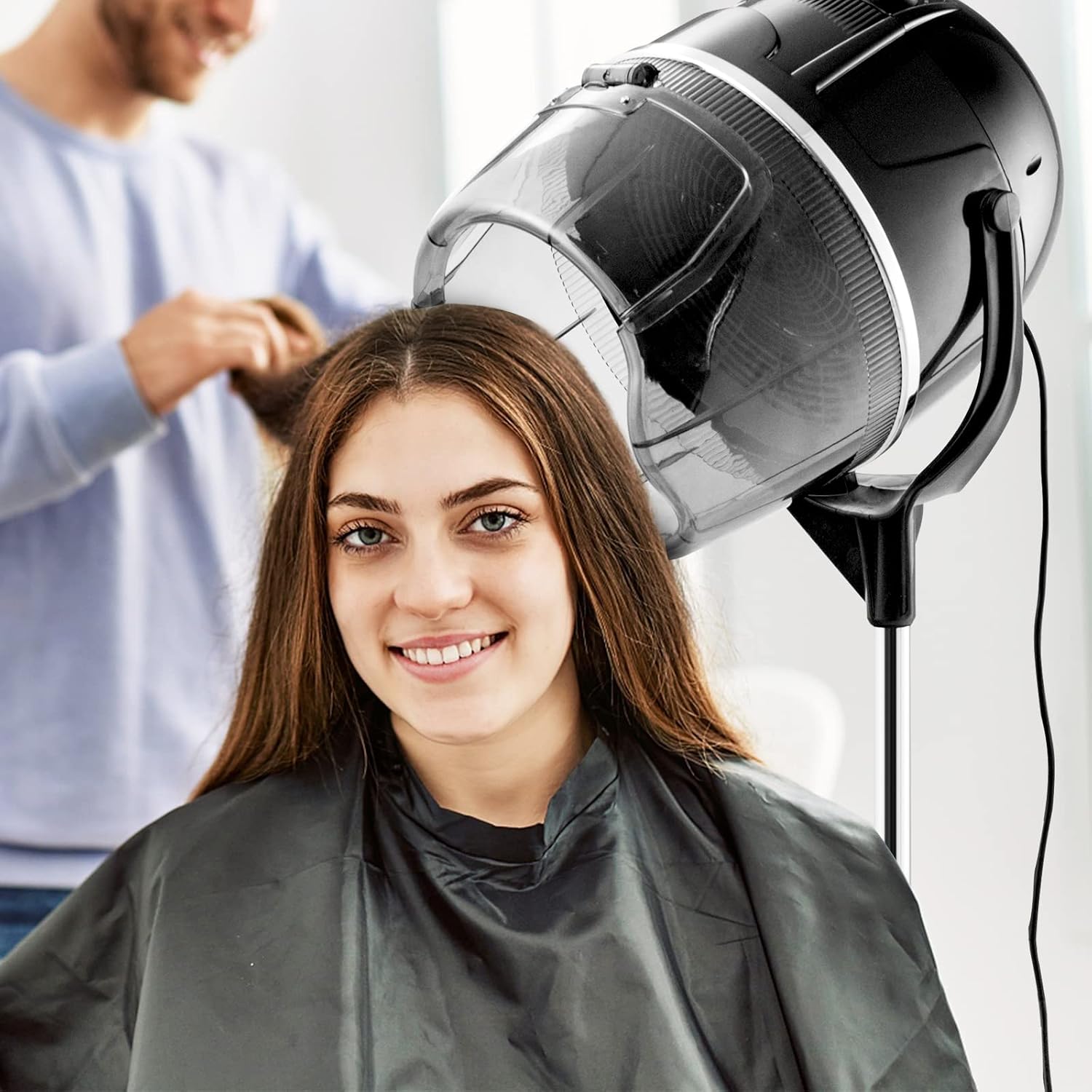 RELAX4LIFE Casco Asciugacapelli Professionale 1050 W, Temperatura 40/75 ºC per Asciugatura e Styling, Timer fino a 60 min, Altezza Regolabile 125/160 cm, per Casa e dal Parrucchiere, Nero