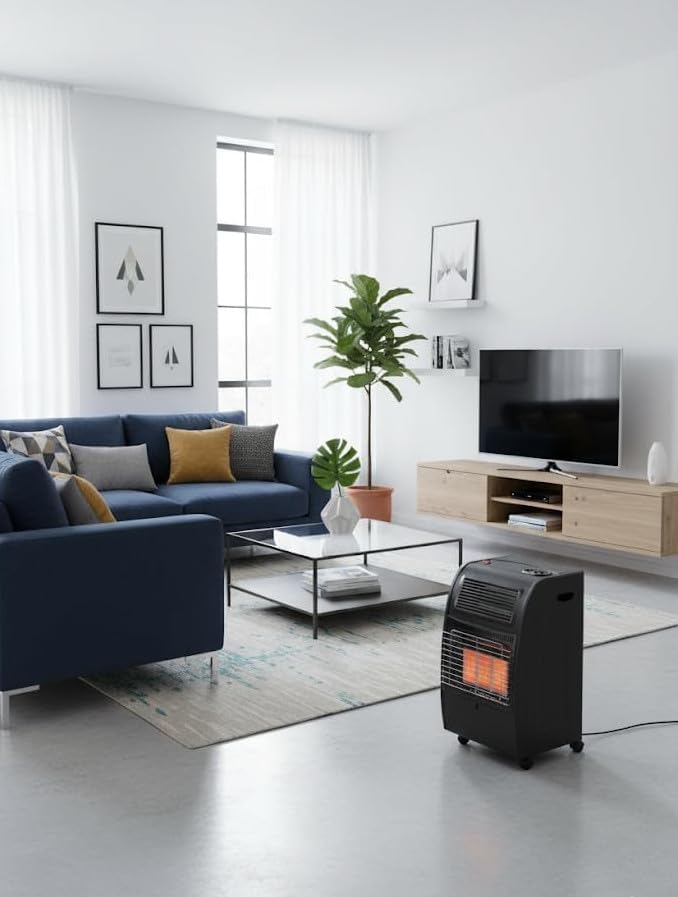 BRICOZONE Stufa Catalitica A Gas Gpl Con Infrarossi 4200W Con Ventilazione Turbo 1500W 3 Livelli Di Potenza Con Sicurezza Ods E Ffd Per Ambienti Fino A 80 Mq Con Ruote Design Compatto Nero Opaco