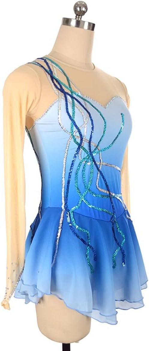 purpleq Eiskunstlauf Kleid Mädchen Kürkleid Glitzer Strass Ballettkleid Langarm Eiskunstlauf Zubehör Rollkunstlaufkleid Leotard Tanzanzug Wettbewerb Tanzkostüm Damen Tanzkleid