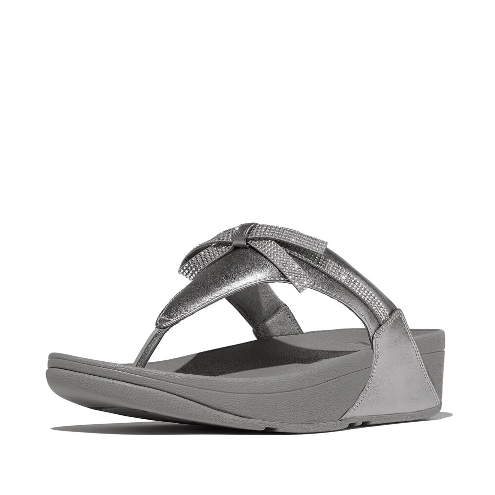 FitFlop Lulu Leder Zehenstegsandalen mit Schleife Silber