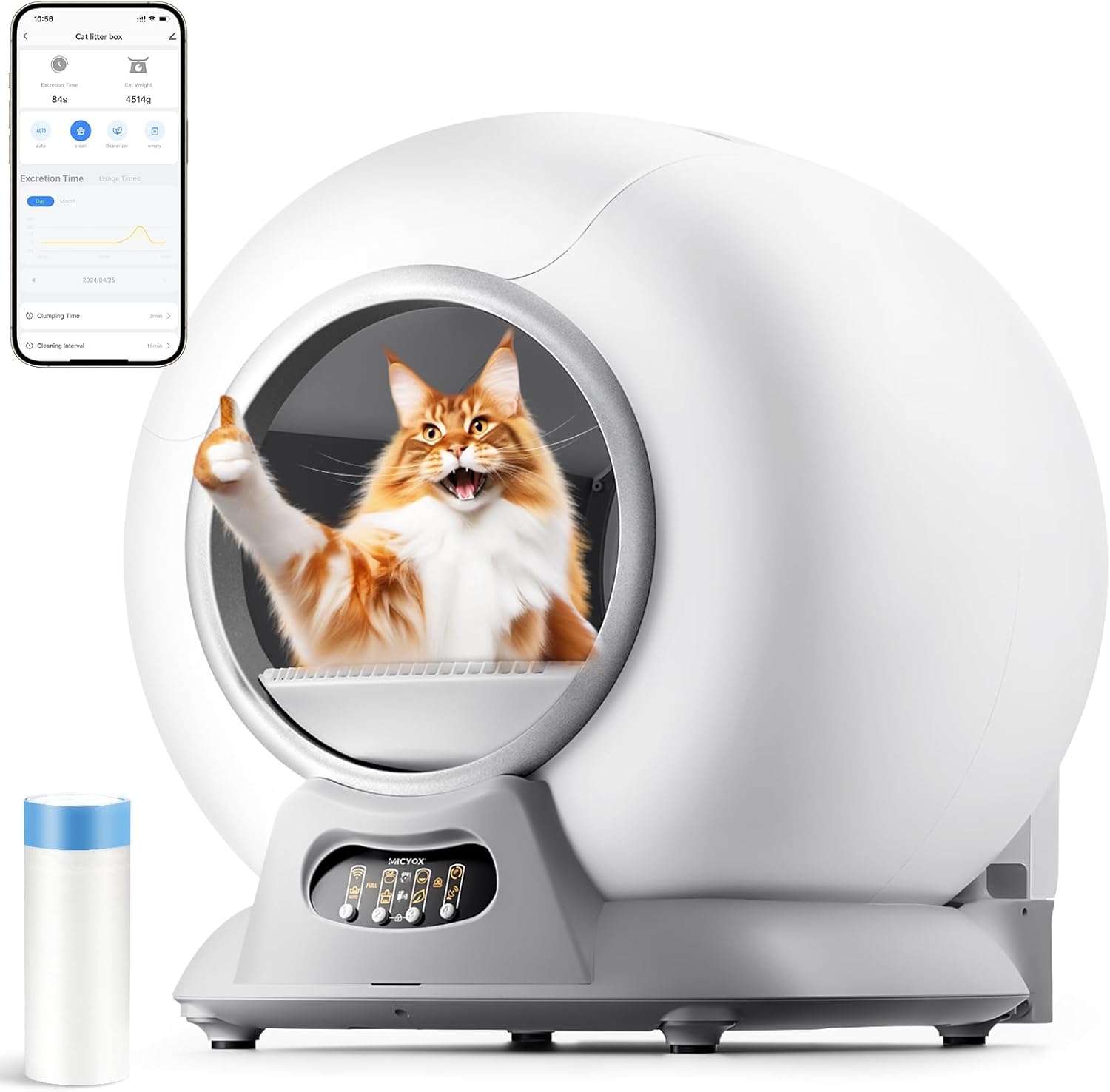 Selbstreinigende Katzentoilette, Katzenklo Selbstreinigend Extra 65L/Abnehmbarer Sandkontrollkasten/Sicherer Alert/APP-Steuerung/Anti-Pinch/Geruchsisolierende Katzentoiletten für Mehrere Katzen Weiß