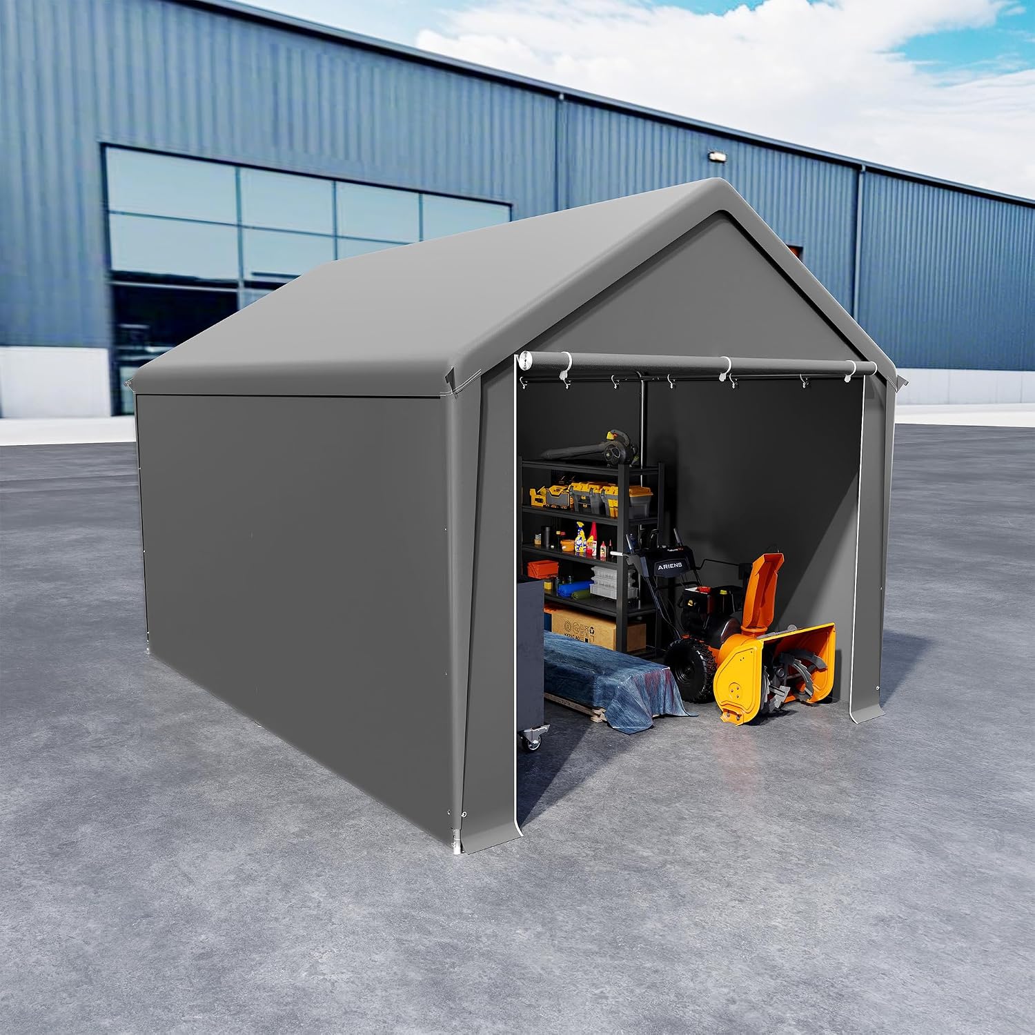 Gerätehaus UISEBRT, Grau, Lagerzelt 3x4 m Gerätezelt Zeltgarage, Wasserdichter Unterstand mit robuster PE-Plane & Stahlrahmen