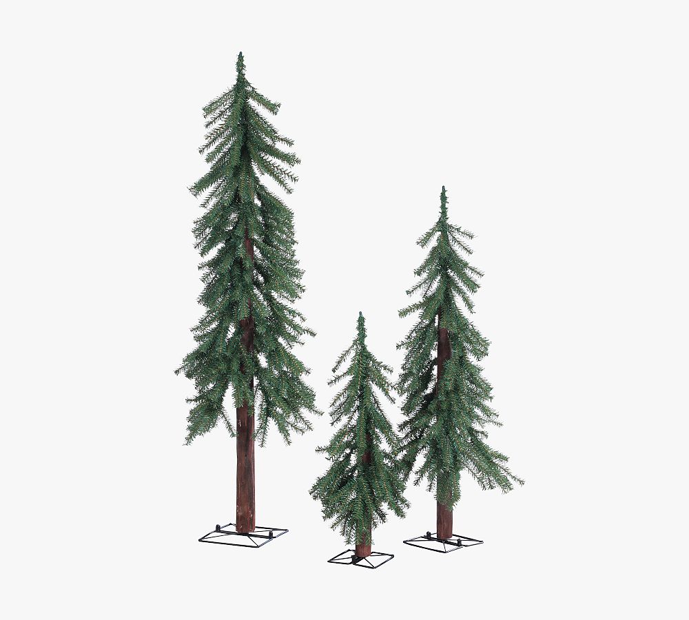 Brand Faux Alpine Trees Set &ndash; Realistic PVC & Metal, Unlit, Indoor Decor, Flame Resistant, 2 Year Warranty, Set of 3