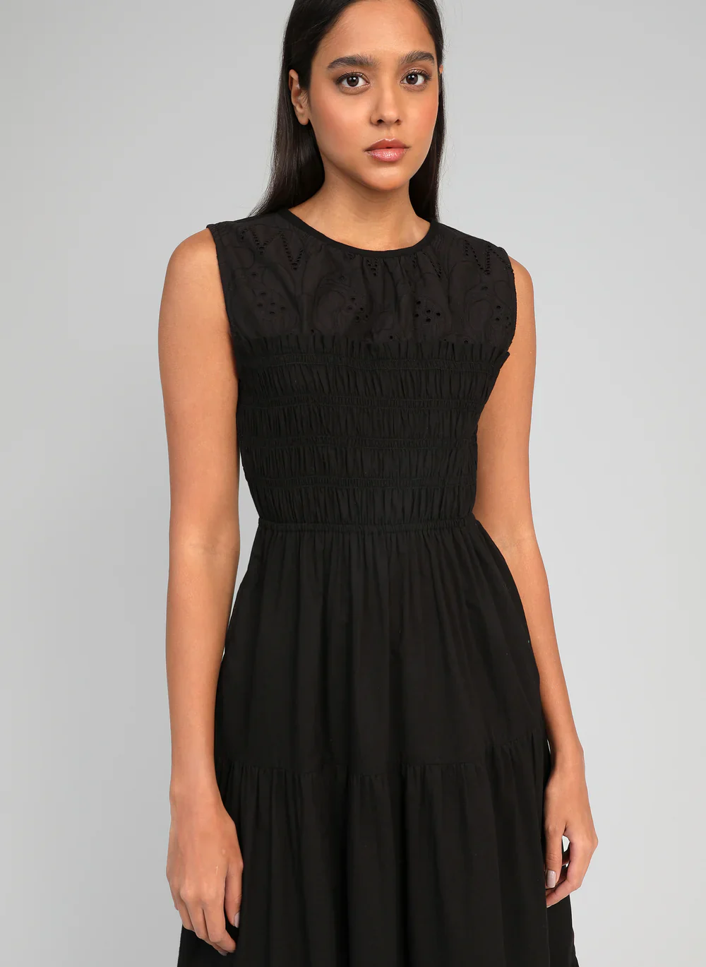 Odama Midi Dress �C Black | Women's Broderie Anglaise Cotton Dress