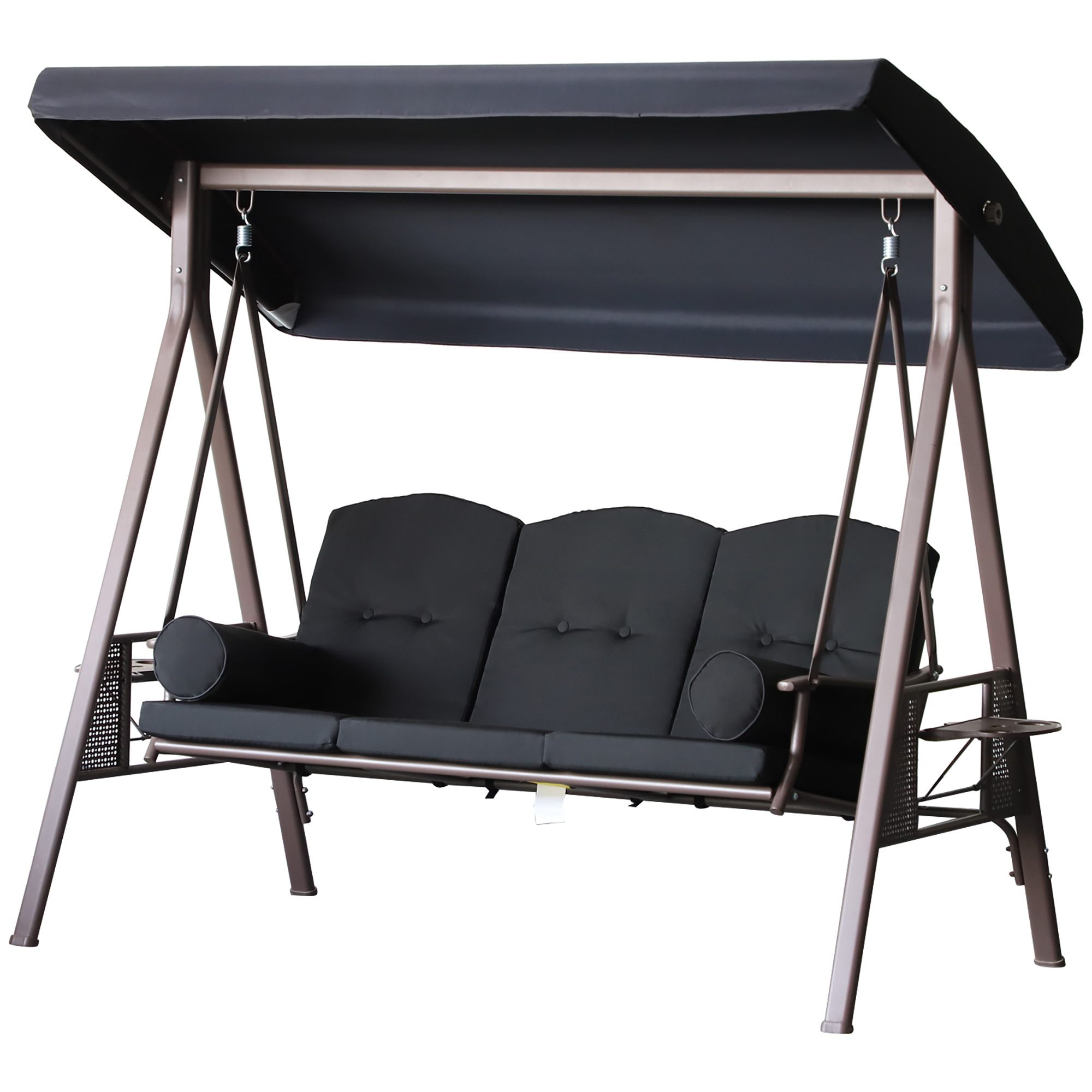 Outsunny Garten Hollywoodschaukel 3-Sitzer Grand Comfort Verstellbares Dach Kissen Ausziehbare Tabletts Spinnstoff-Polyester Schwarz
