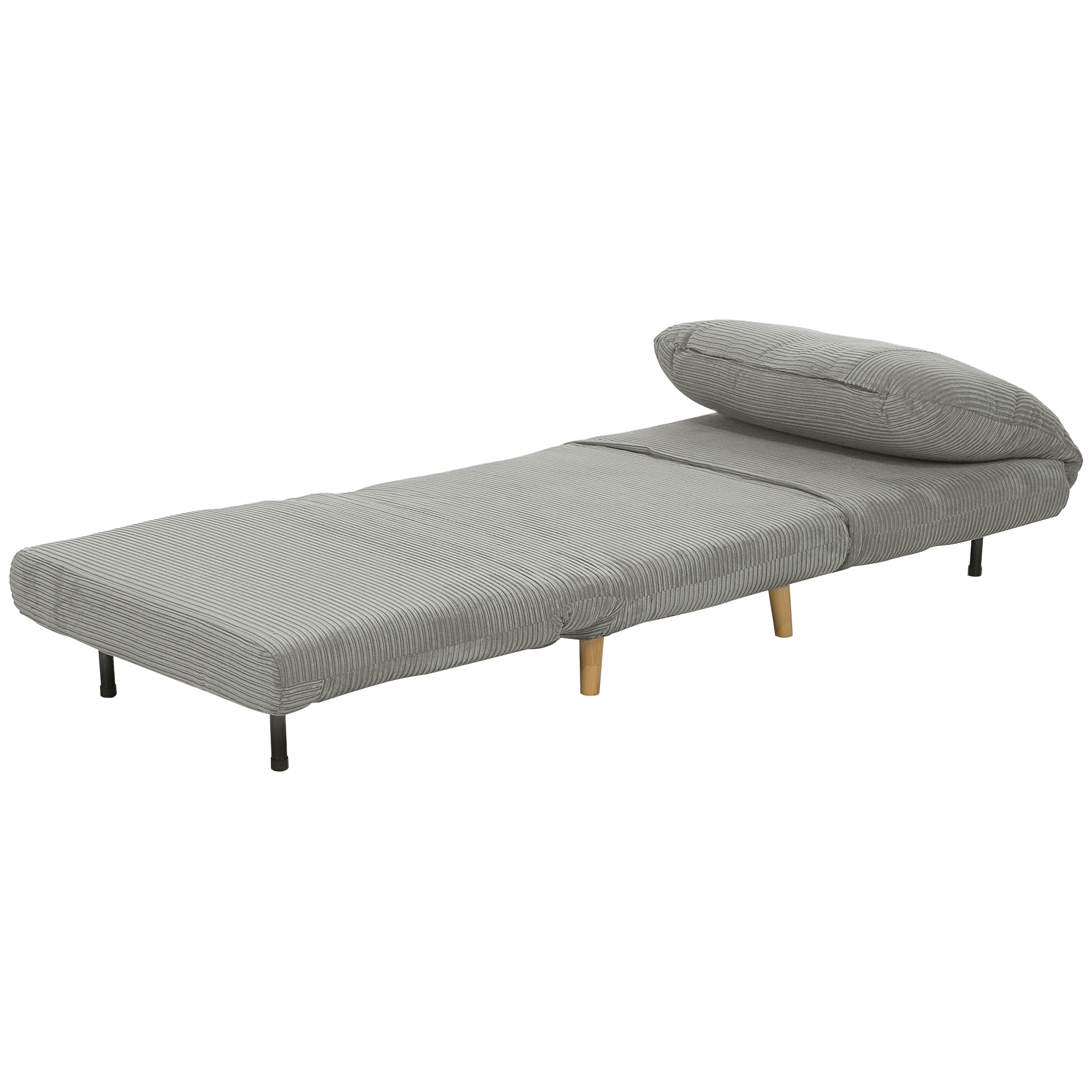 HOMCOM 2-in-1 Schlafsessel Gästebett, verstellbare  Kopfstütze Cord-Optik 82 cm x 8 cm x 83 cm Grau