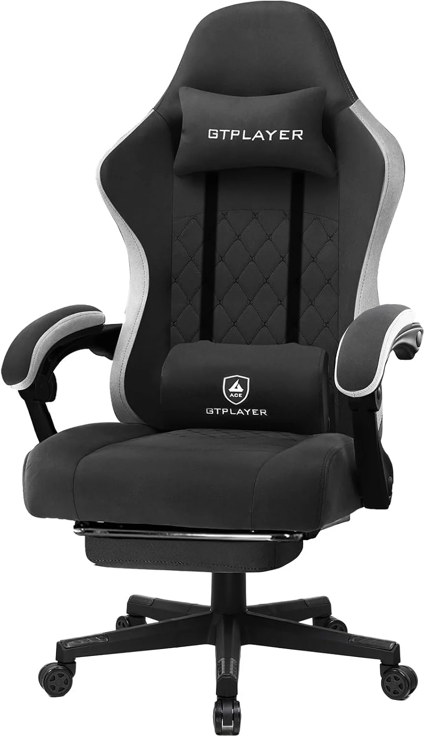 GTPLAYER Gamingstuhl mit Taschenfeder-Sitzkissen, Fußstütze und verstellbarer Rückenlehne