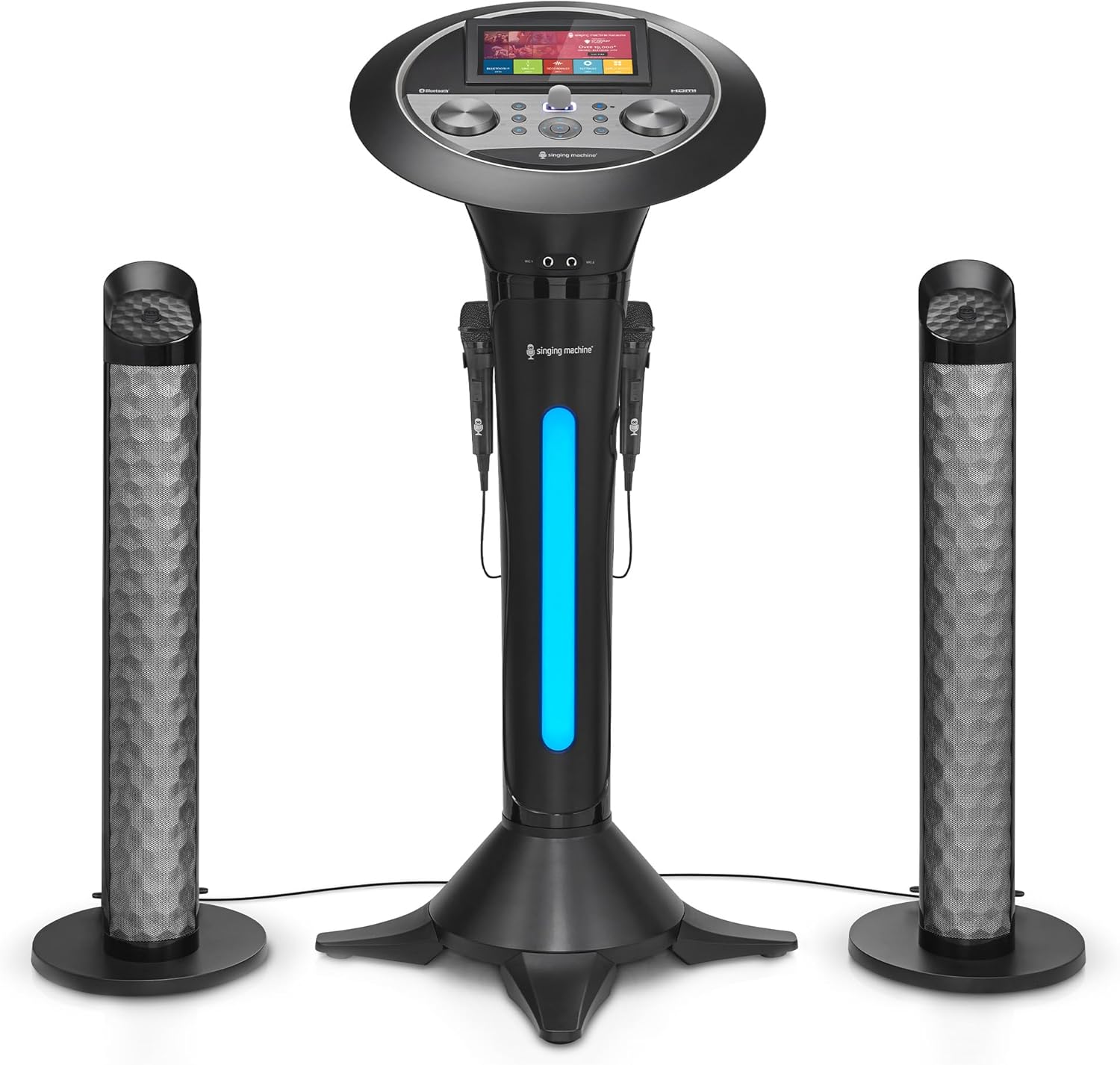 Singsation Portable WiFi Karaoke Machine for Adults &ndash; Black Pedestal with 7&rdquo; Touchscreen, Built In Speaker, Bluetooth, Recorder & 2 Wired Microphones