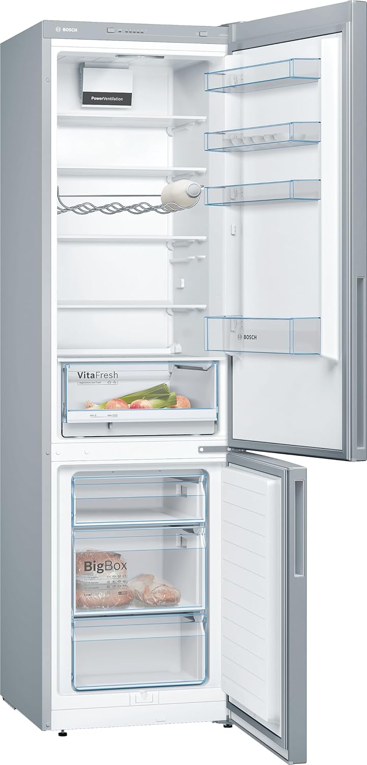 Bosch KGV39VLEAS Serie 4, Frigorifero combinato da libera installazione, LowFrost, Cassetti VitaFresh, Luce LED, Acciaio, 201x60 cm