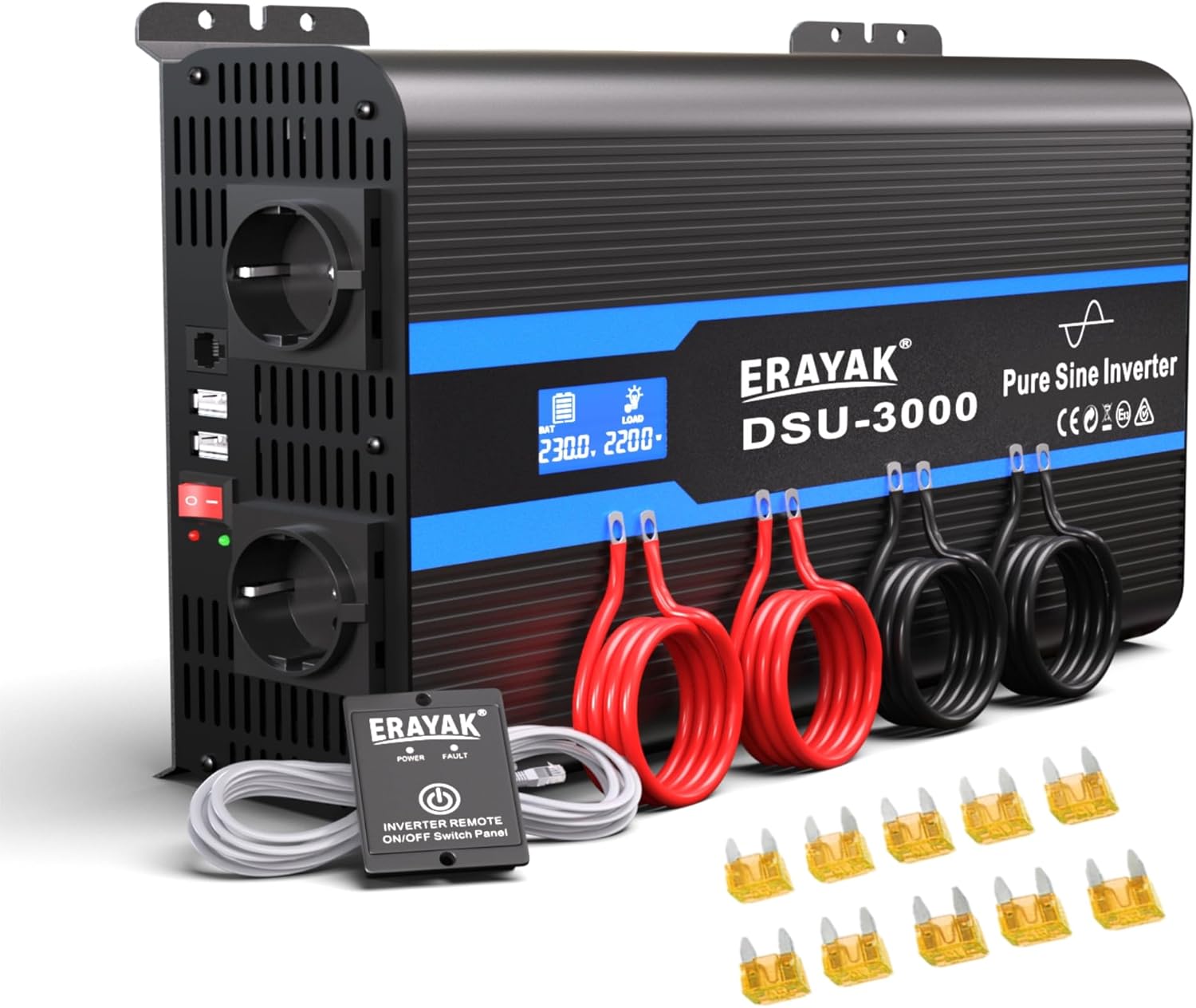 Erayak 1500W/3000W 12V 220V230V Inverter Onda Modificata Invertitore di Tensione Fotovoltaico DC AC per Camper Auto Convertitore di Potenza