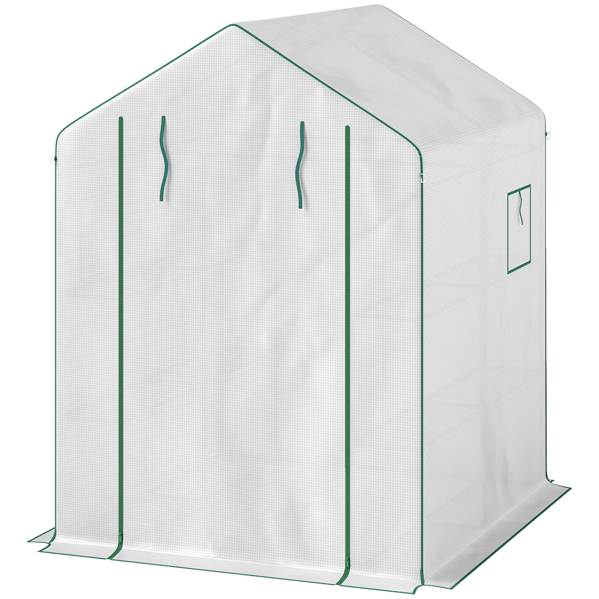 Outsunny Gewächshaus mit 1 Tür 2 Fenstern 3 Regalebenen für Gemüse Pflanzen Blumen PE-Abdeckung 140 x 143 x 190 cm Weiß