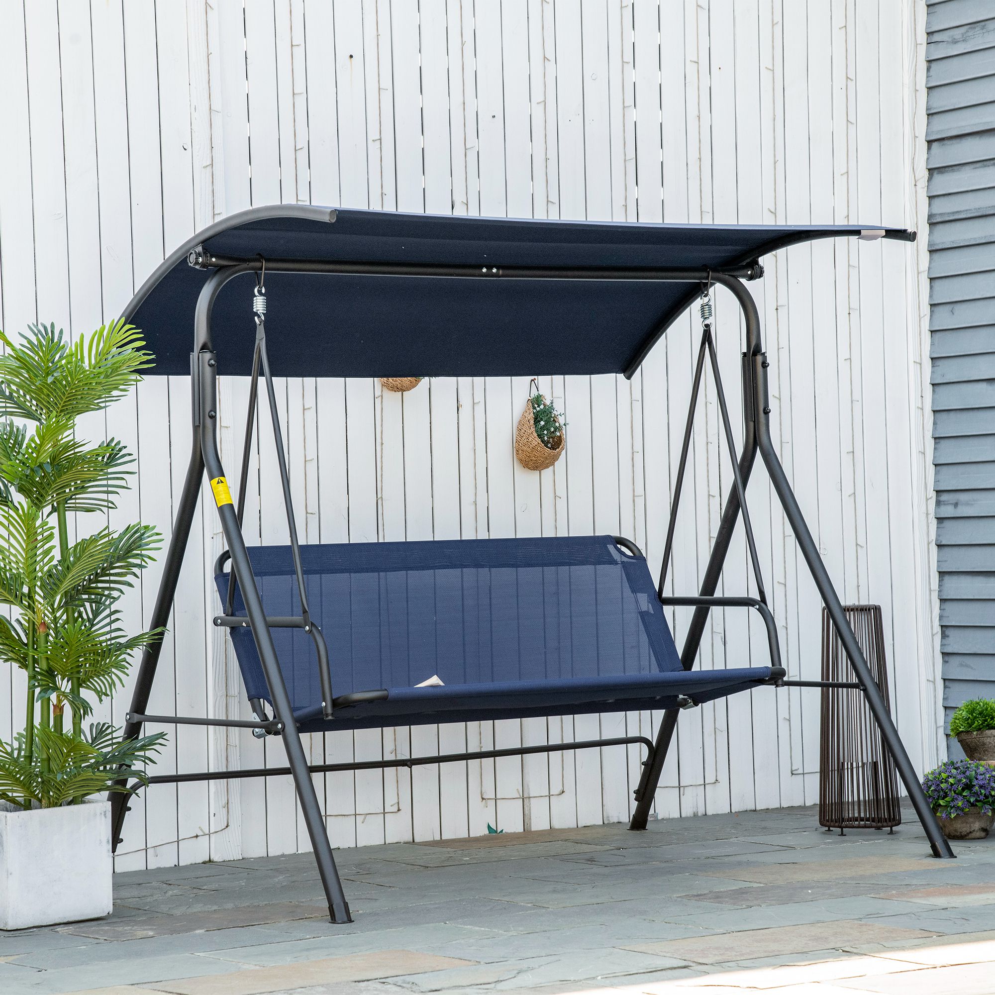 Outsunny Garten-Dreisitzer mit Verstellbarem Sonnenschutz, Oxford-Gewebe und Stahl, Dunkelblau