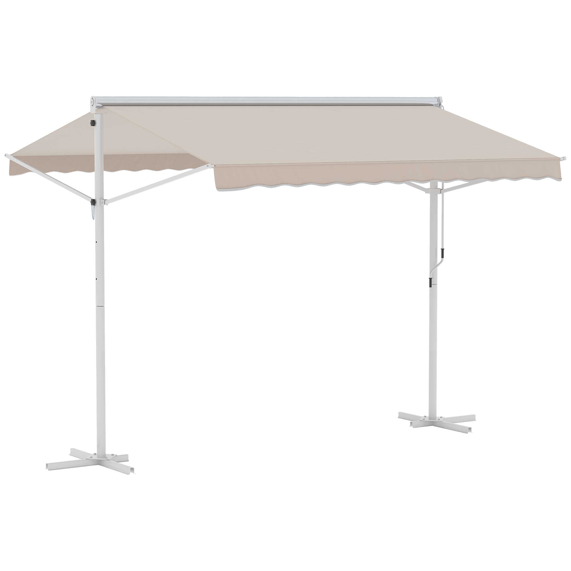 Outsunny Standmarkise Gartenmarkise Markise mit Faltarm Kurbel Terrasse Creme 3x3m
