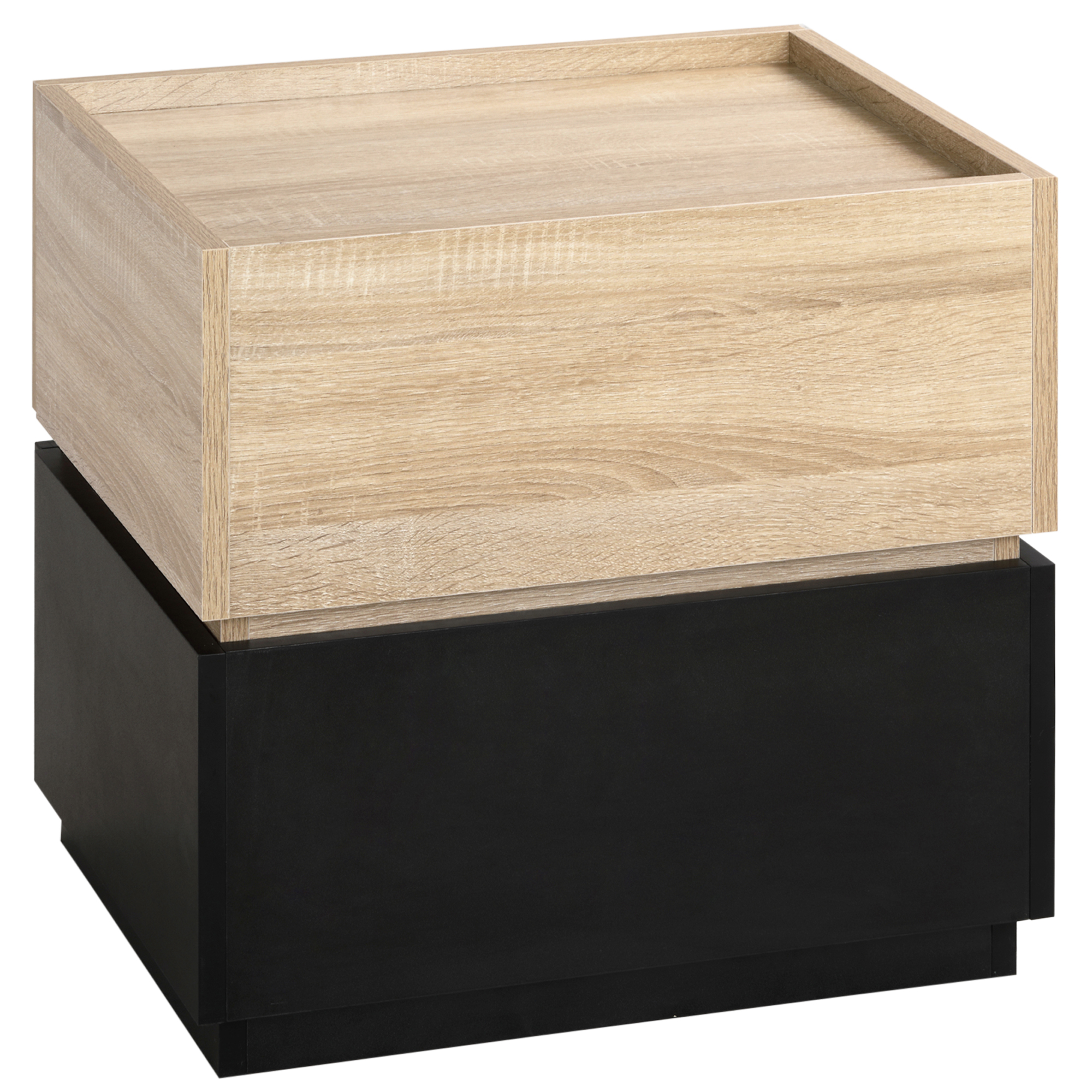 HOMCOM Nachttisch mit Schublade Nachtschrank stapelbar Schubladenschrank Schlafzimmer Nachtkommode Spanplatte Schwarz+Natur 50 x 40 x 47,5 cm