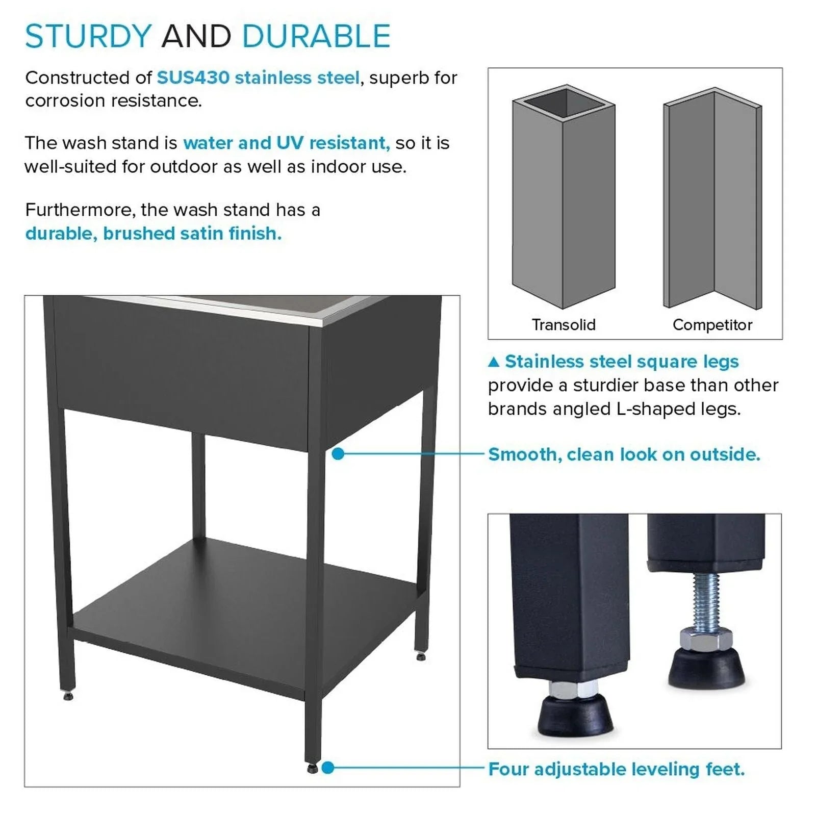 Transolid EWS-2422S 24-in W x 22-in D x 35-in H Stainless Steel Laundry Sink and Wash Stand - 24-in x 22-in
