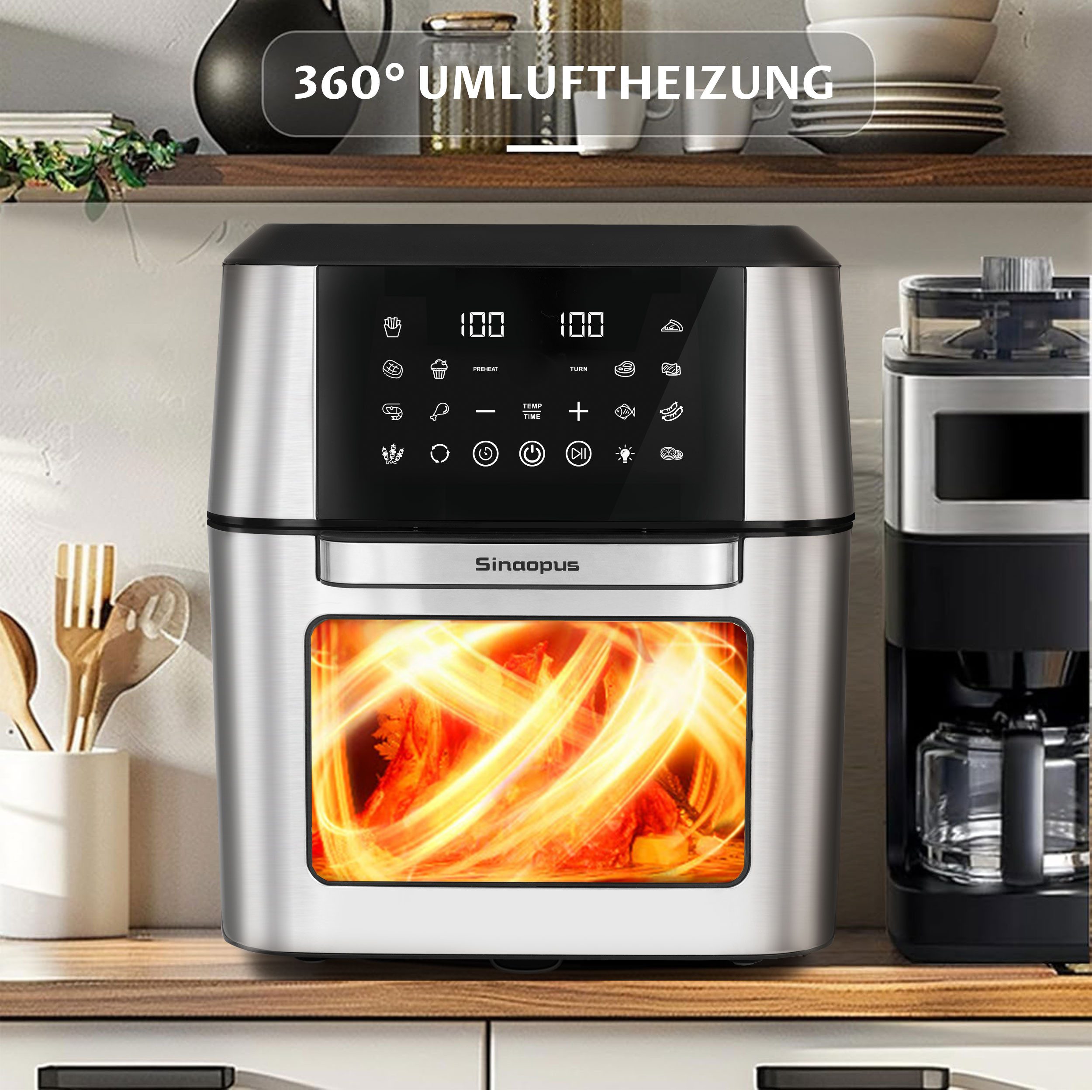 Heißluftfritteuse K-1280, Fritteuse 12.8L, XXL, Minibackofen mit Zubehör, LED-Display