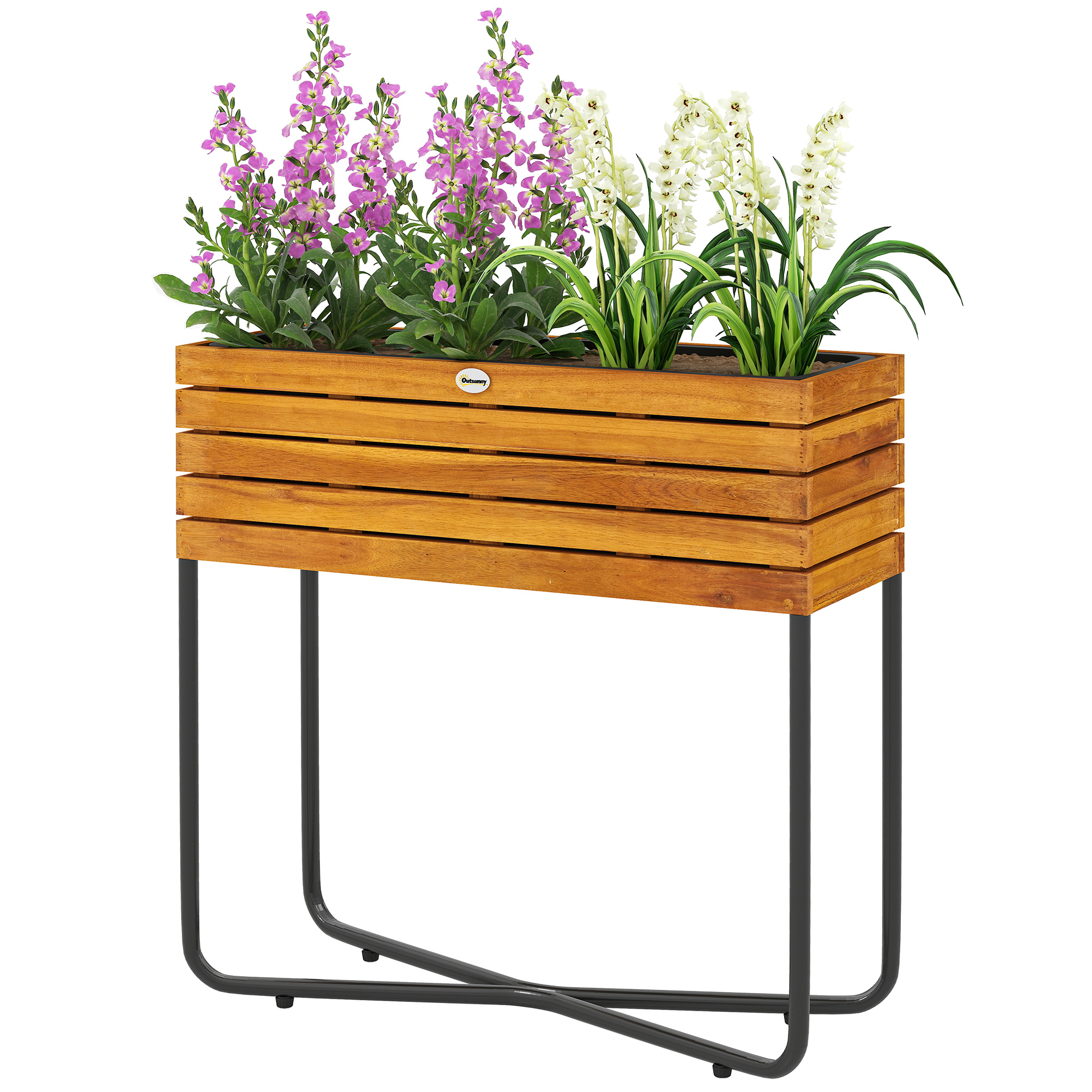 Outsunny Blumenkasten auf Beinen rechteckig mit Drainagelöchern aus Akazienholz 62 x 22,5 x 61 cm Naturholzoptik