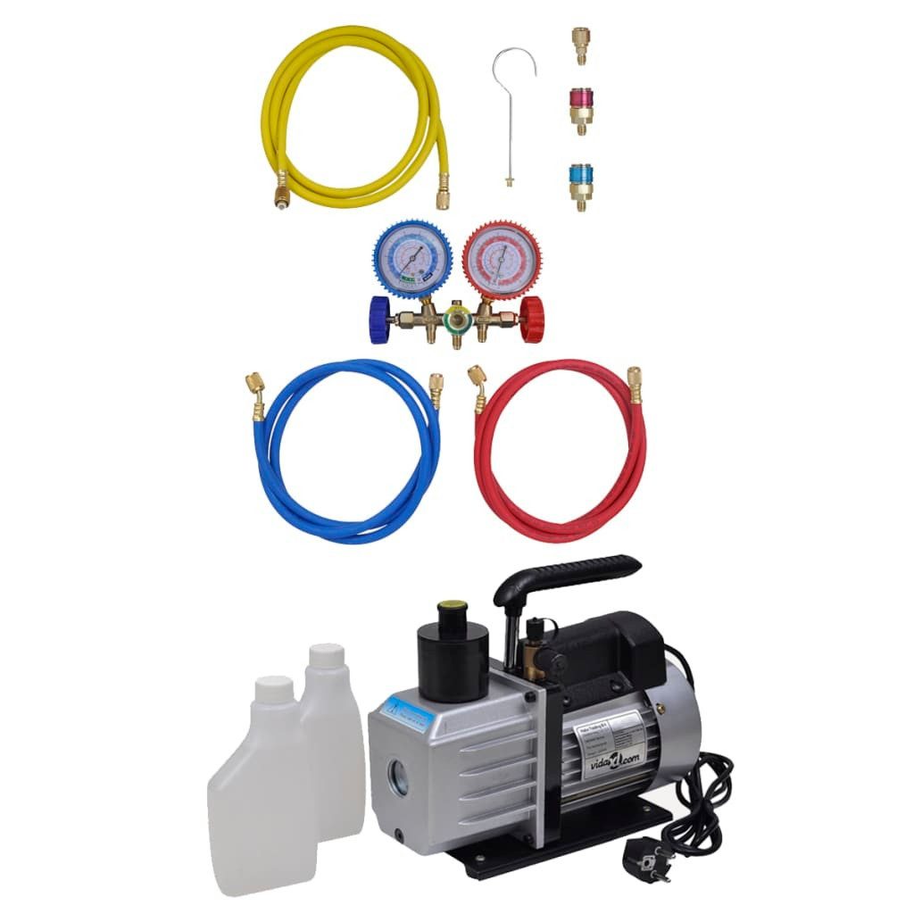 Kompressor Vakuumpumpe mit 2-Wege-Verteiler-Manometer Set für Klimaanlagen