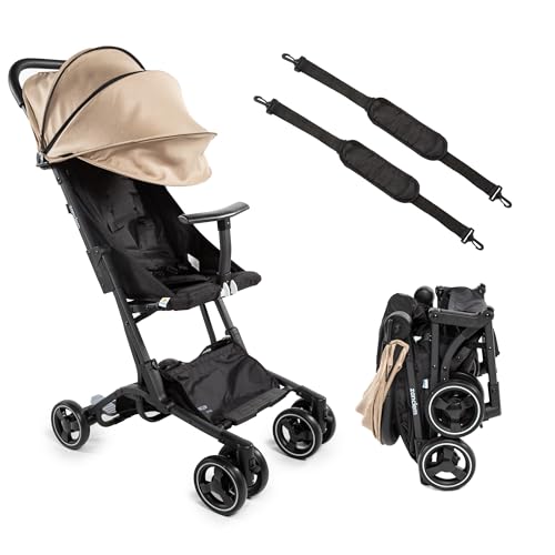 Passeggino leggero aereo compatto di Zanclem Super accessoriato   Passeggino leggero 25 kg portata richiudibile in pochi secondi ad una mano | Passeggino ultraleggero da viaggio manegevole (Beige) : Prima infanzia