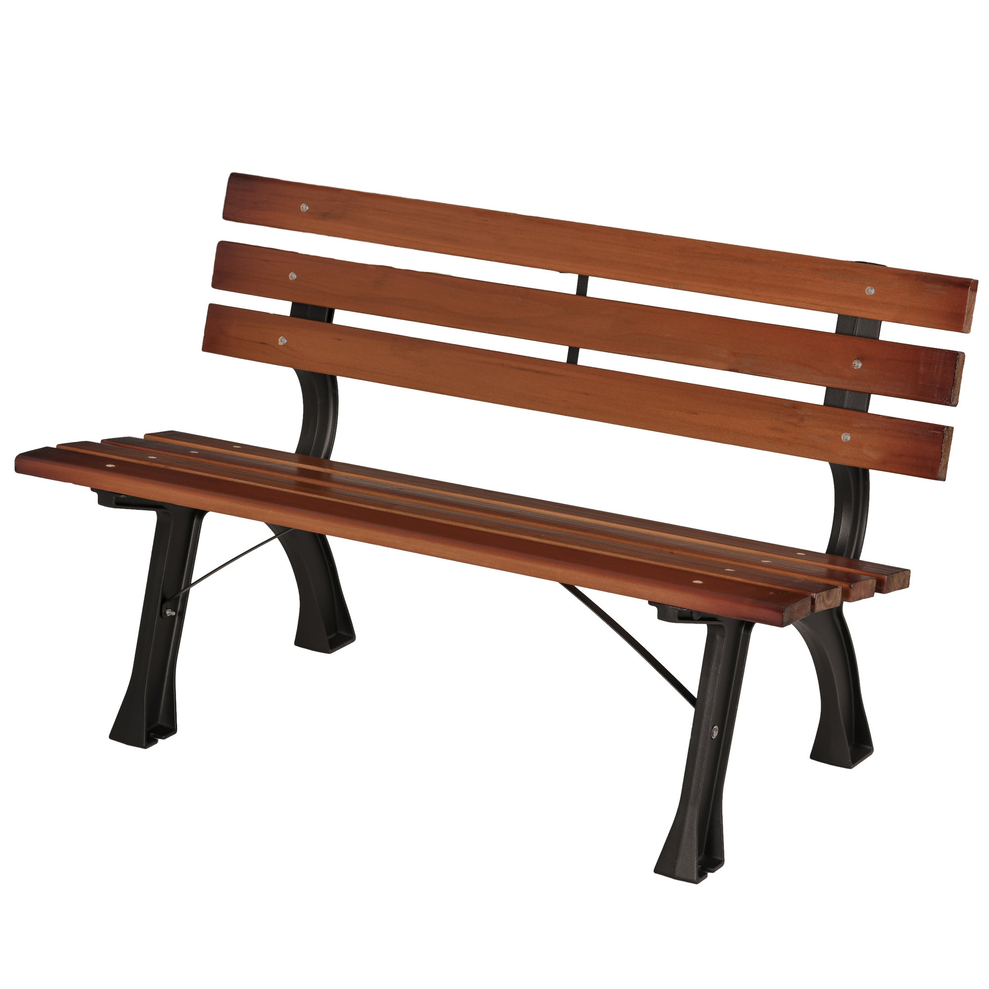 Outsunny Sitzbank für 2 Personen, für Garten & Terrasse, Gussaluminium+Naturholz, 120 x 57 x 70 cm, Braun