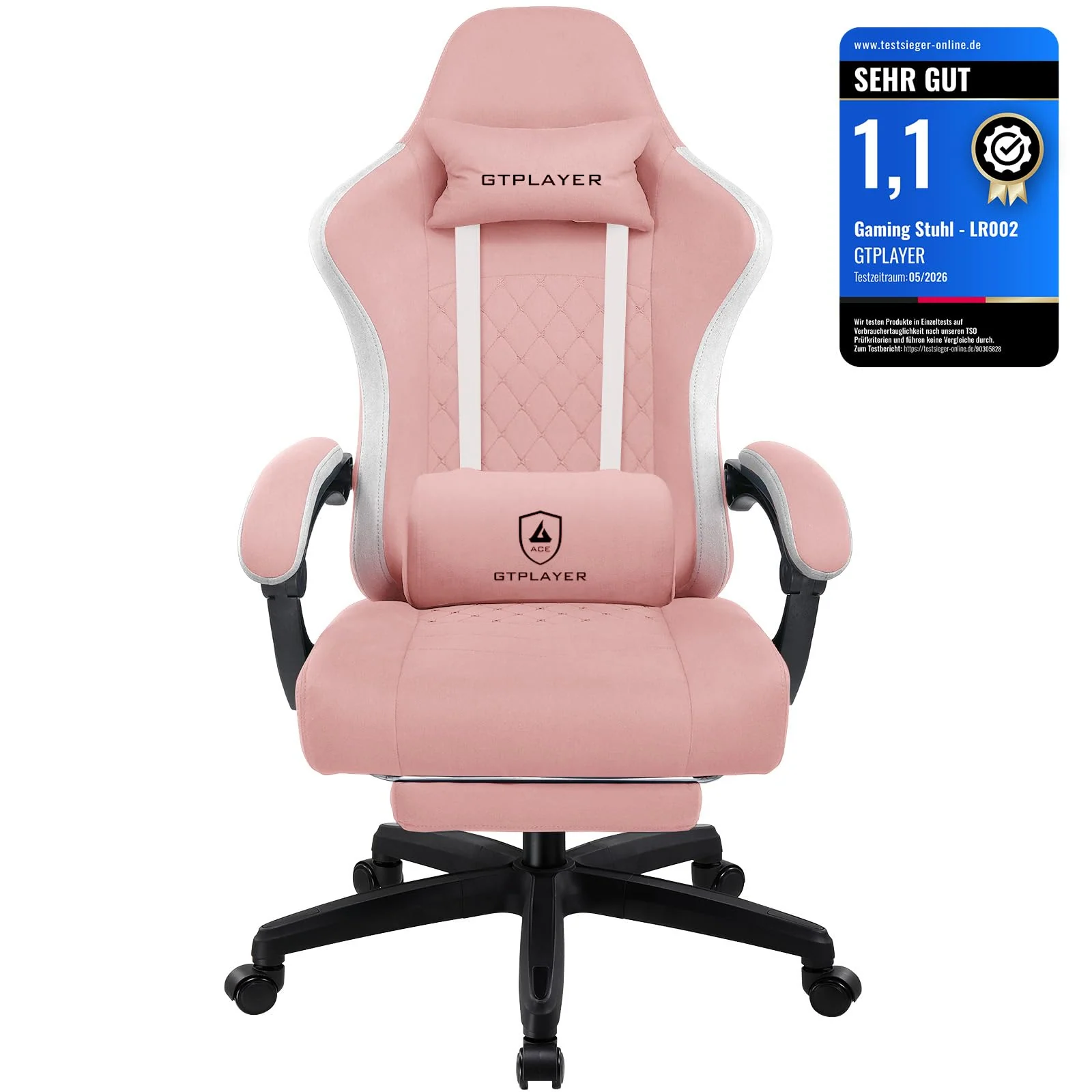 GTPLAYER Gamingstuhl mit Taschenfeder-Sitzkissen, Fußstütze und verstellbarer Rückenlehne